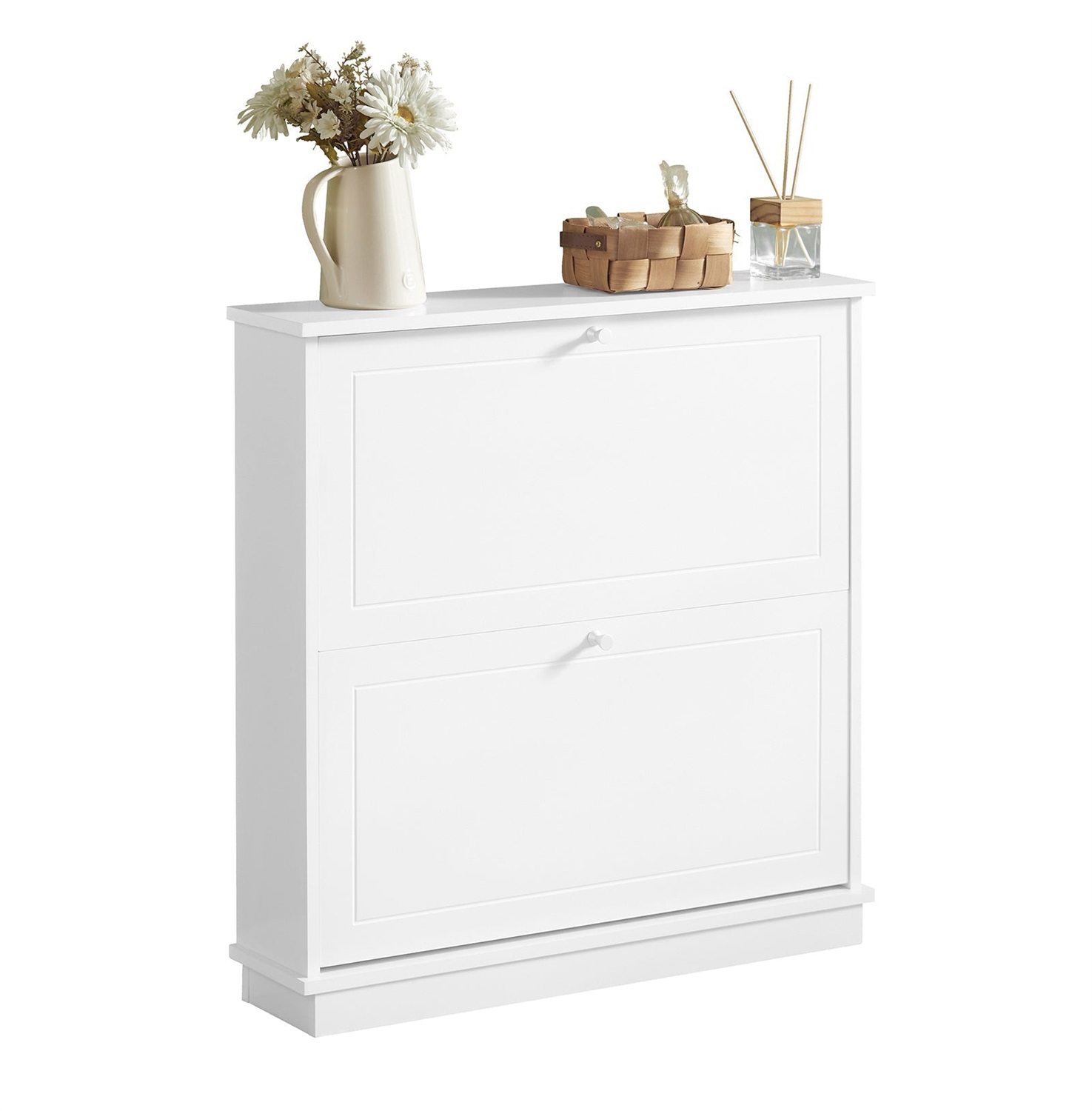 SoBuy FSR99-W Scarpiera Slim Salvaspazio Bianca con 2 Ante e 2 Ripiani - Mobile Ingresso Facile da Montare, L76xP18xA78cm