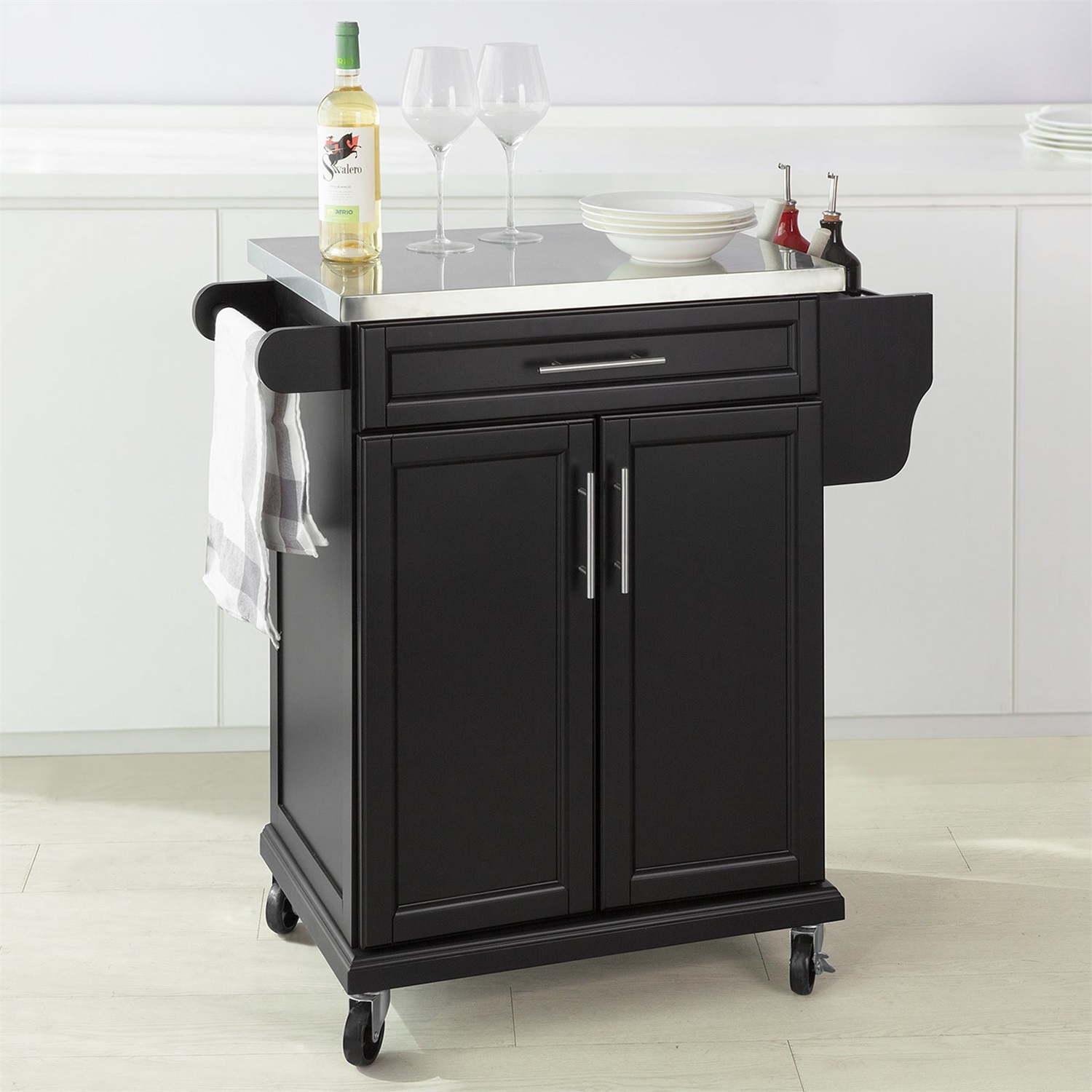 SoBuy Carrello Cucina Salvaspazio Nero con Ruote - Mobiletto 80x46x90 cm, Credenza e Dispensa
