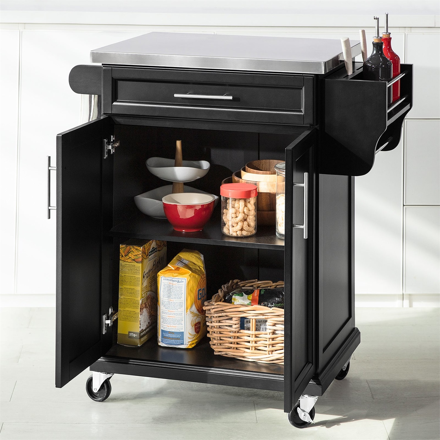 SoBuy Carrello Cucina Salvaspazio Nero con Ruote - Mobiletto 80x46x90 cm, Credenza e Dispensa