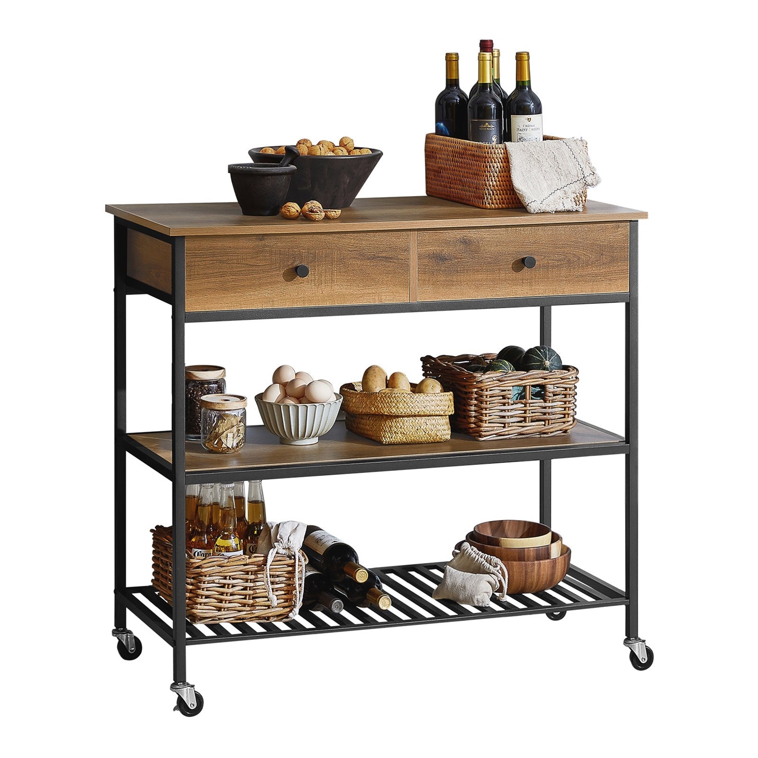 SoBuy FKW112-PF Carrello da Cucina con 2 Cassetti e 4 Rotoli, Credenza da Corridoio in MDF e Metallo