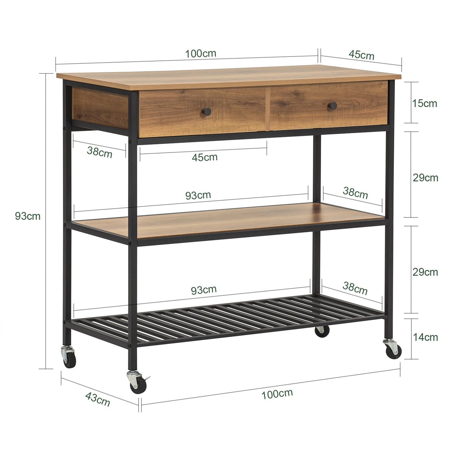 SoBuy FKW112-PF Carrello da Cucina con 2 Cassetti e 4 Rotoli, Credenza da Corridoio in MDF e Metallo