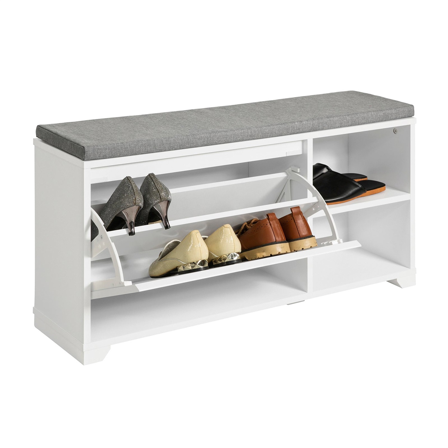 SoBuy Scarpiera Salvaspazio Slim con Cuscino Panca e 2 Vani Portaoggetti - Dimensioni 90x24x46 cm, Capacità Fino a 150 kg