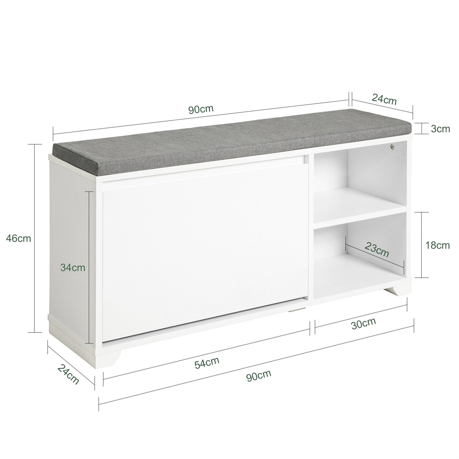 SoBuy Scarpiera Salvaspazio Slim con Cuscino Panca e 2 Vani Portaoggetti - Dimensioni 90x24x46 cm, Capacità Fino a 150 kg
