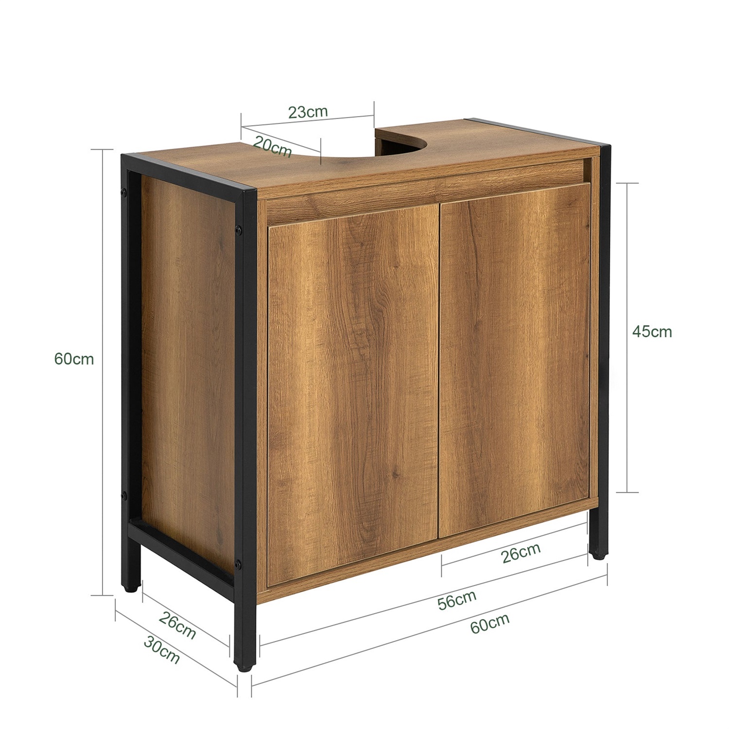 SoBuy Mobiletto Sottolavabo da Bagno in Legno BZR63-II-PF con 2 Ante e Ripiano, 60x30x60 cm