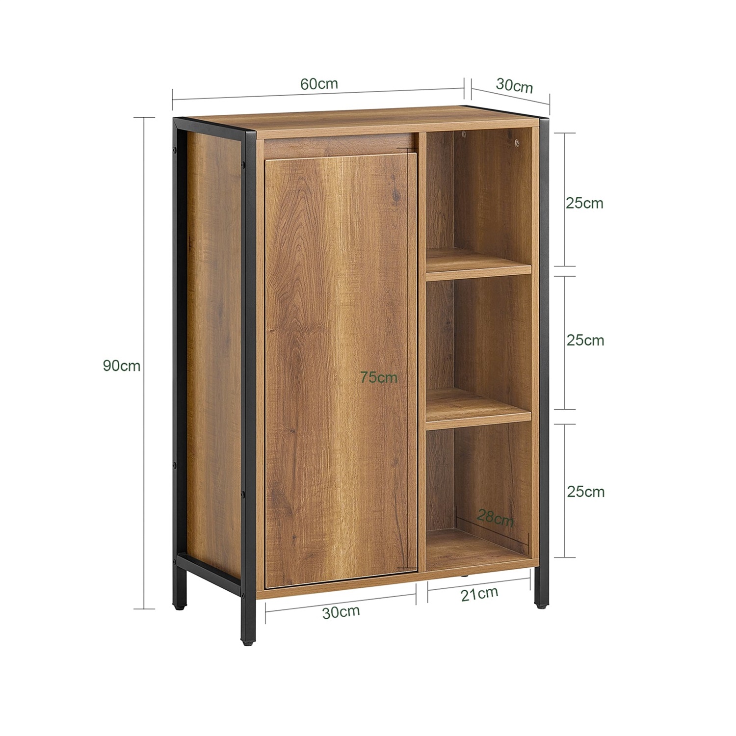 SoBuy BZR65-PF Mobiletto Bagno Salvaspazio con Portabiancheria, Cesto Estraibile e Ripiani Aperti - 60x30x90 cm