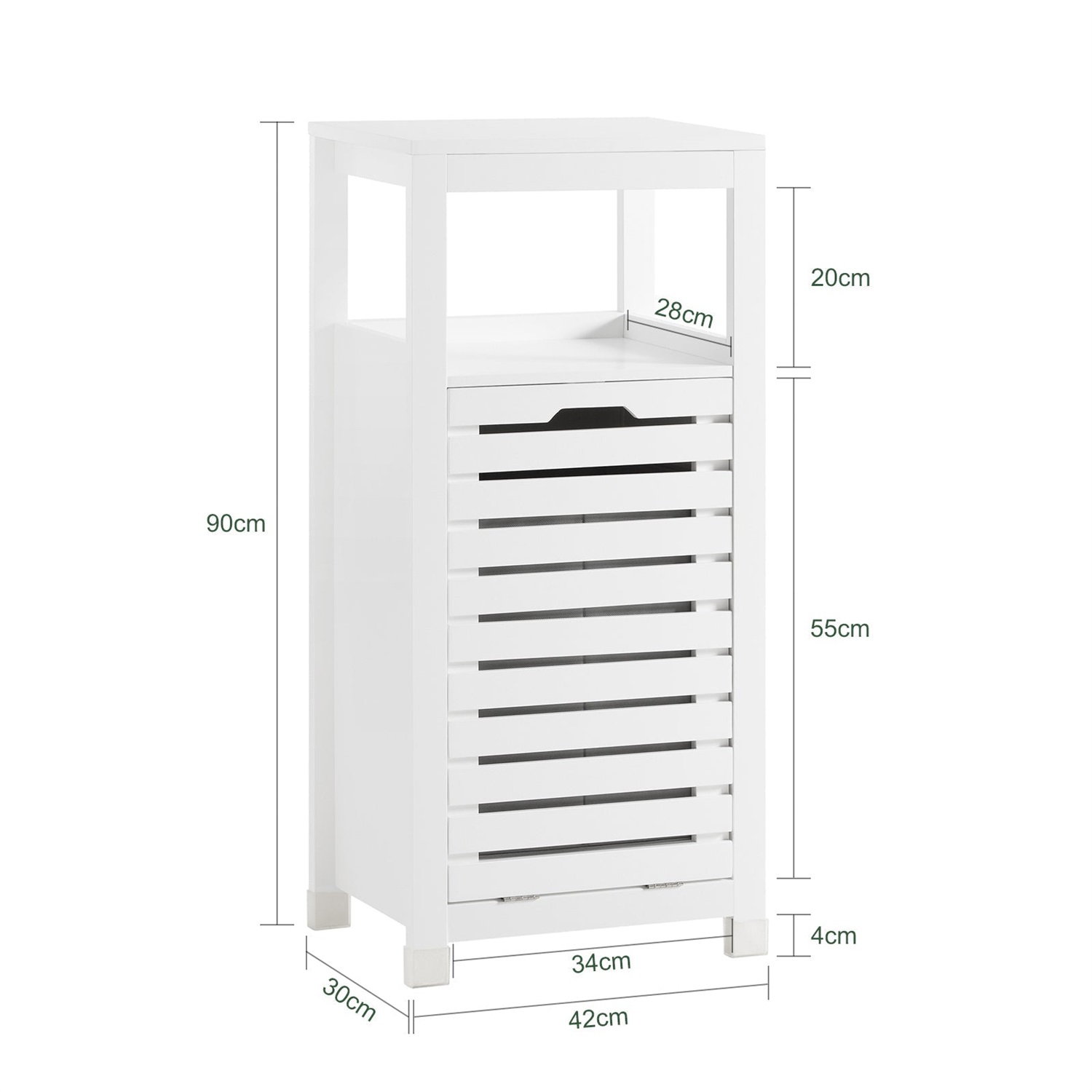 SoBuy Mobiletto da Bagno BZR67-W con Cesto Pieghevole per Biancheria - Armadio Salvaspazio in Legno Bianco, 42 x 90 x 30 cm