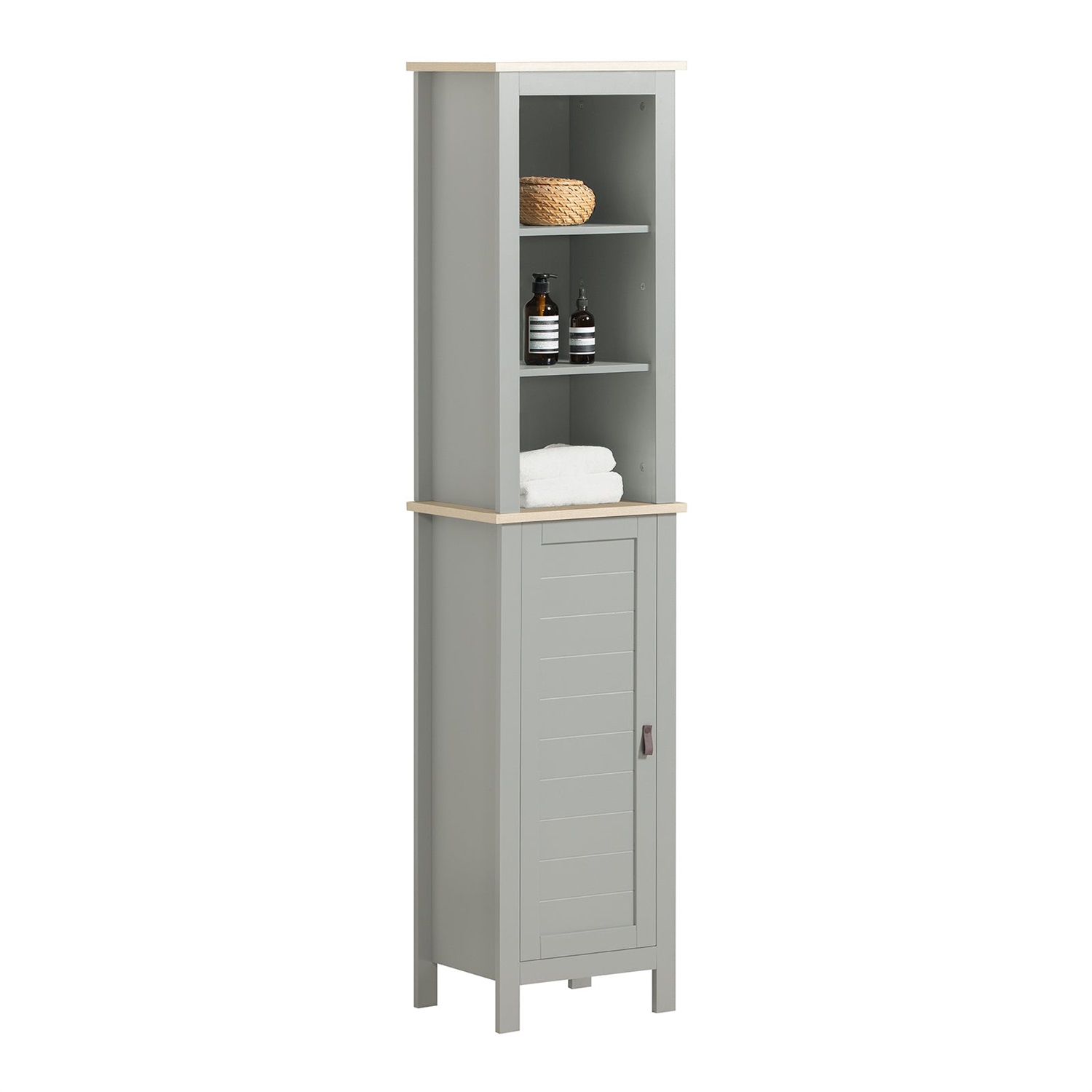 SoBuy BZR68-HG Mobiletto alto per bagno salvaspazio con 3 scomparti aperti e 1 anta - Grigio chiaro, 39x30x169 cm