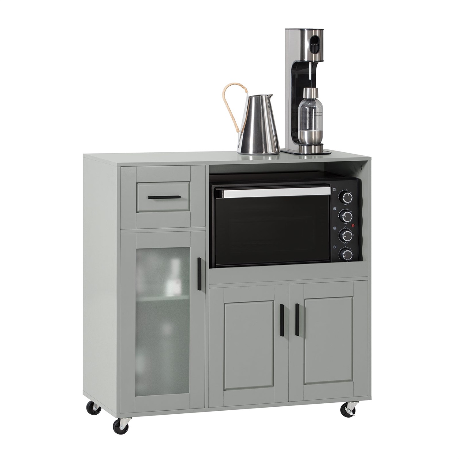 SoBuy Carrello da Cucina con Ruote, Isola Cucina in MDF Grigio, Supporto per Microonde, 88,5 x 40 x 89 cm