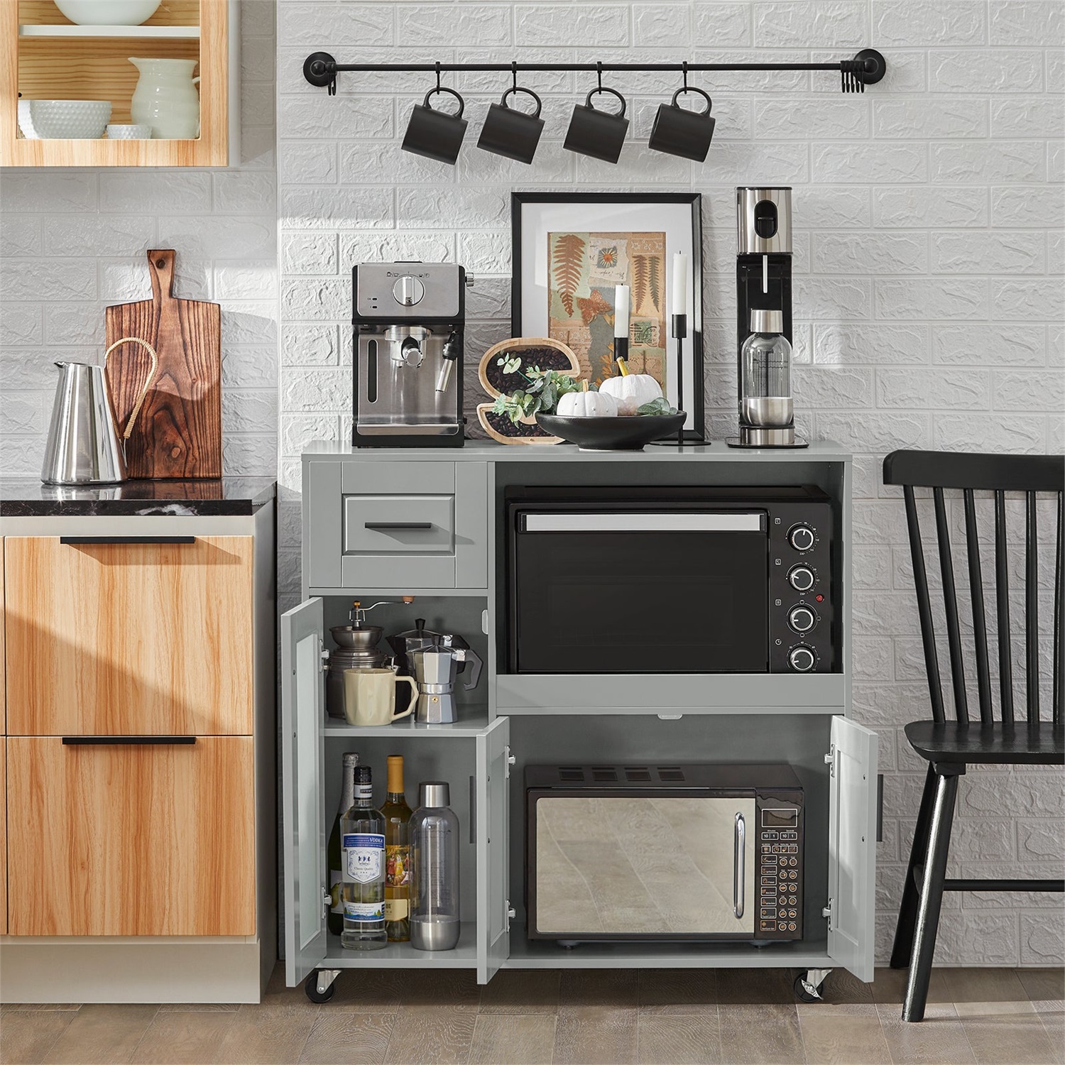 SoBuy Carrello da Cucina con Ruote, Isola Cucina in MDF Grigio, Supporto per Microonde, 88,5 x 40 x 89 cm