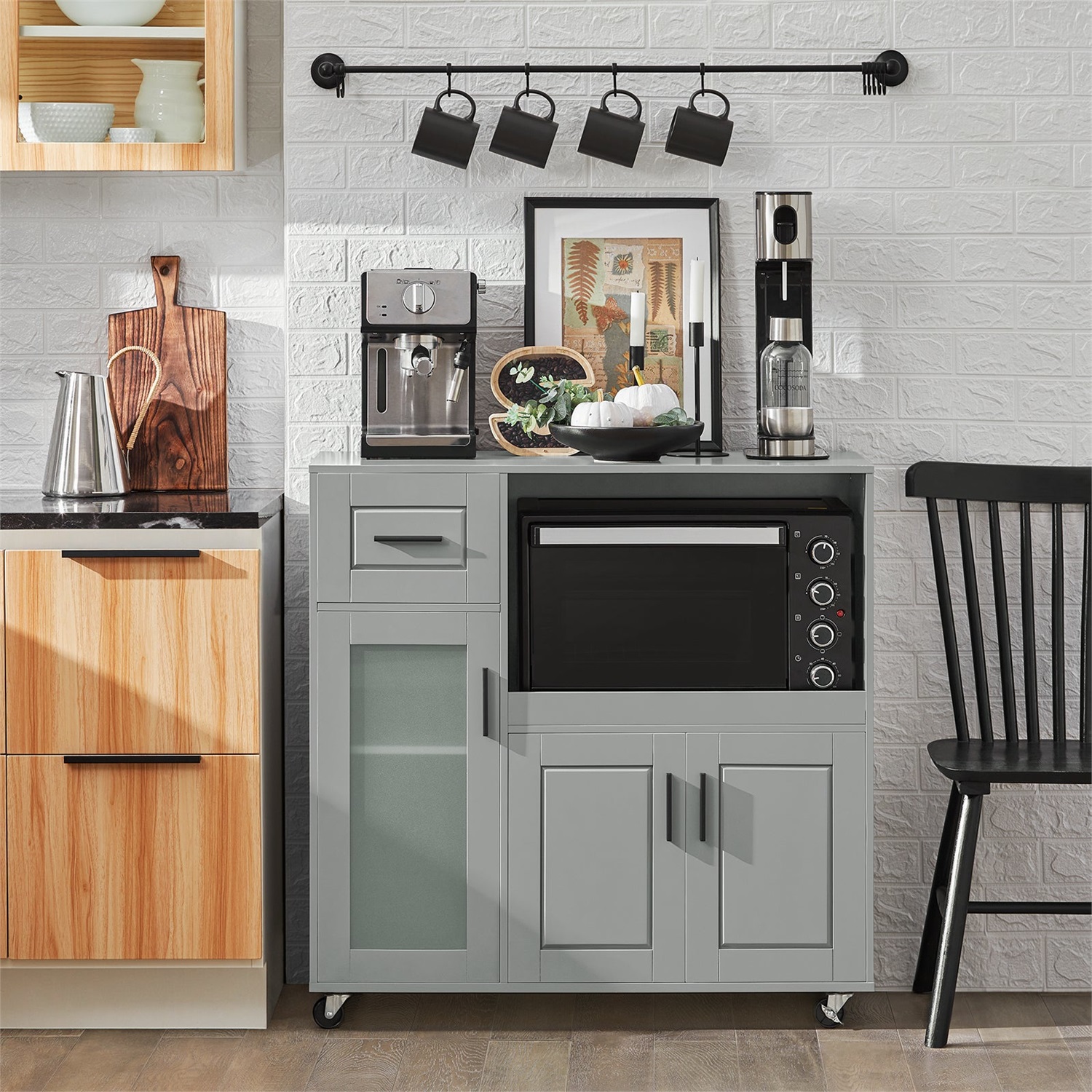SoBuy Carrello da Cucina con Ruote, Isola Cucina in MDF Grigio, Supporto per Microonde, 88,5 x 40 x 89 cm