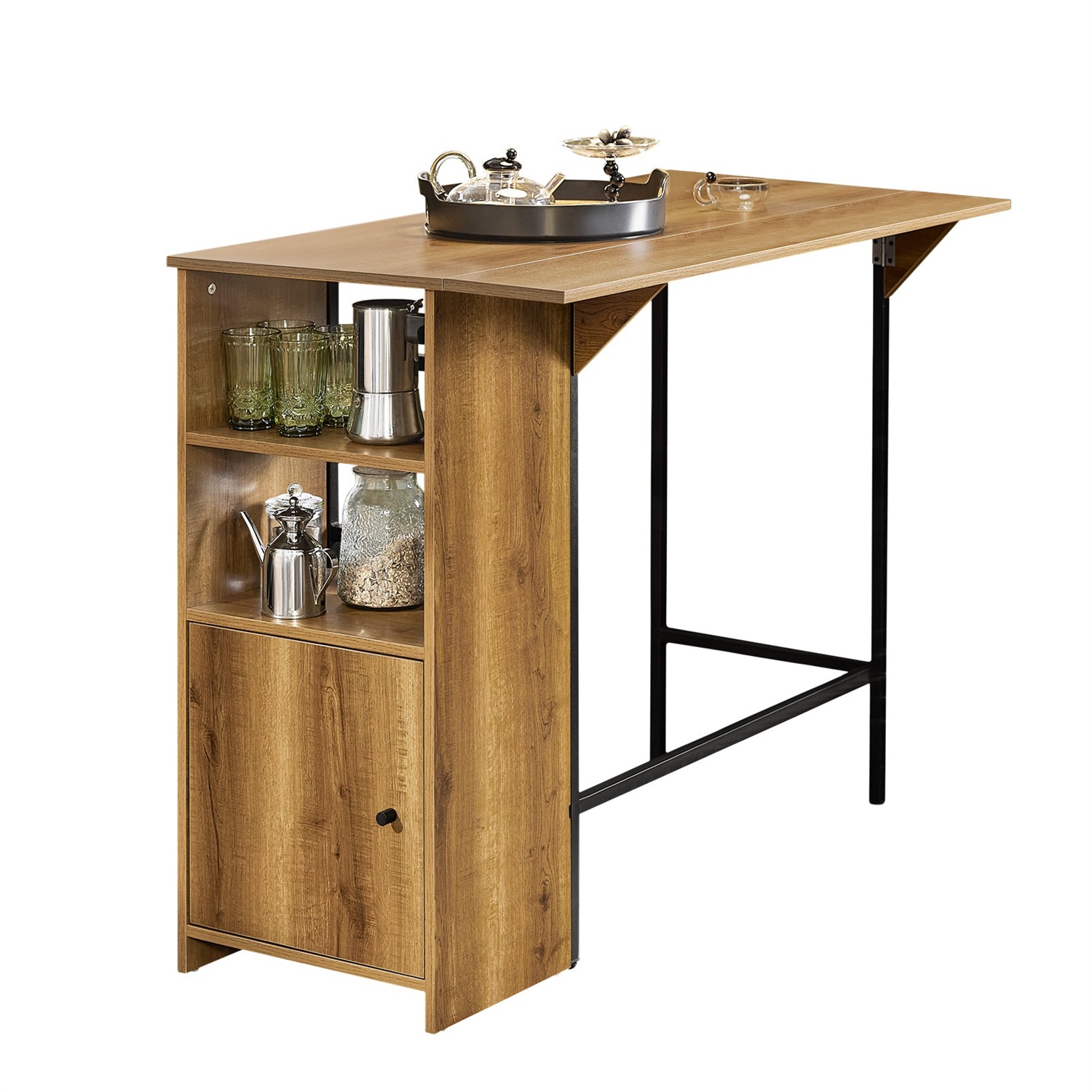 SoBuy FWT98-PF Tavolo Alto da Bar Estensibile con Design Industriale e Ripiani di Stoccaggio - Dimensioni 120 × 45/63 × 95 cm