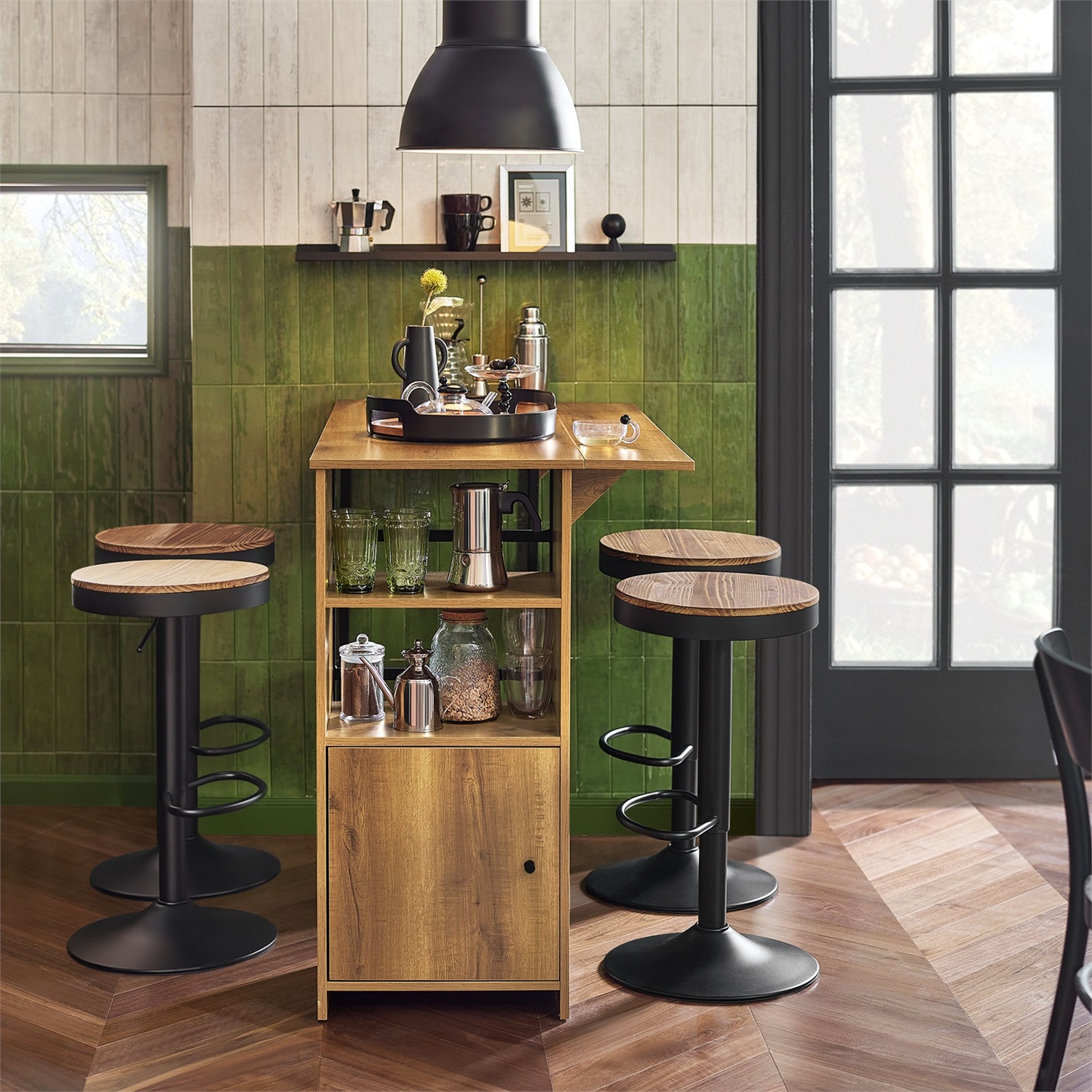 SoBuy FWT98-PF Tavolo Alto da Bar Estensibile con Design Industriale e Ripiani di Stoccaggio - Dimensioni 120 × 45/63 × 95 cm