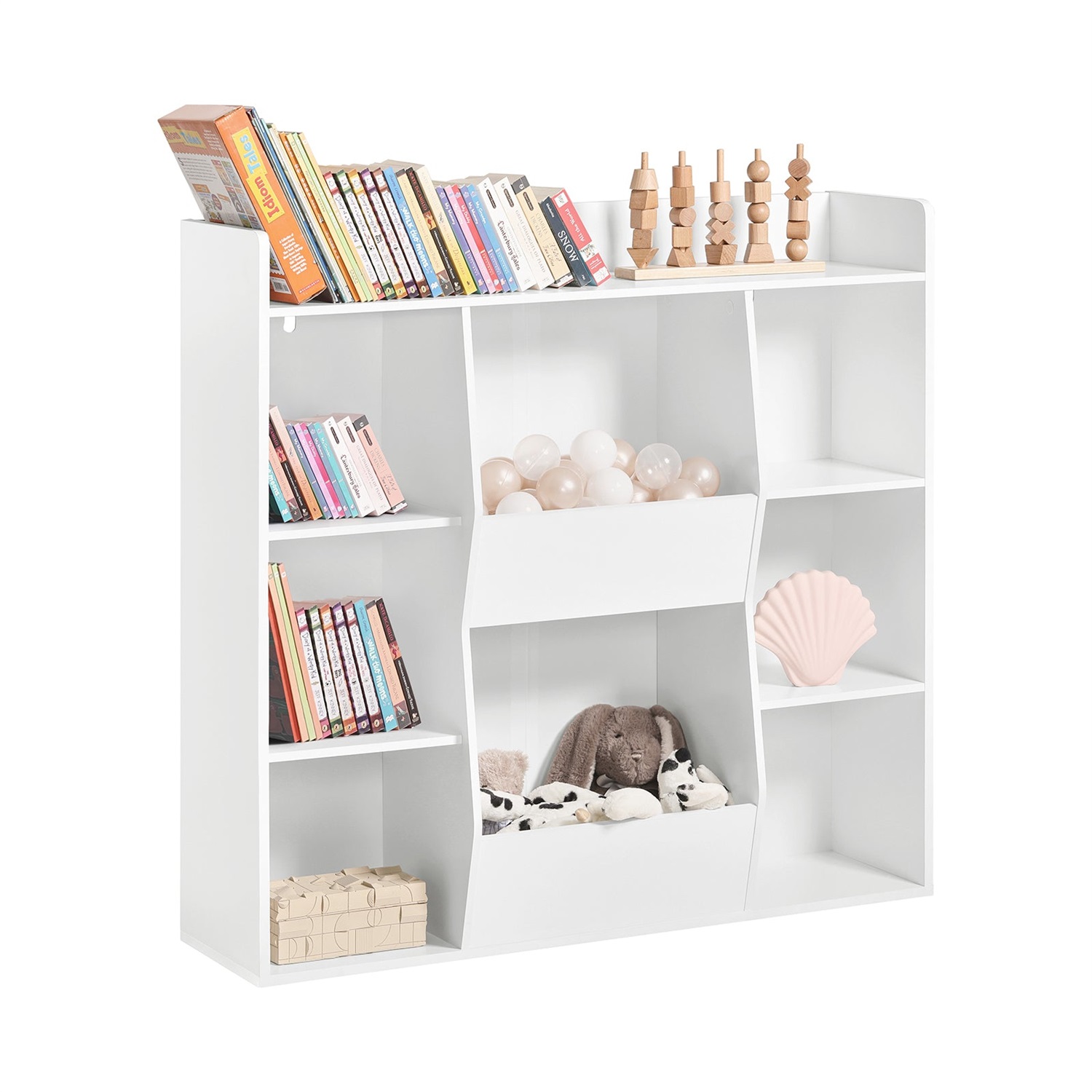 SoBuy Libreria Montessoriana per Bambini - Scaffale Portagiochi con 8 Scomparti Aperti, Dimensioni 106x30x104 cm, Bianco