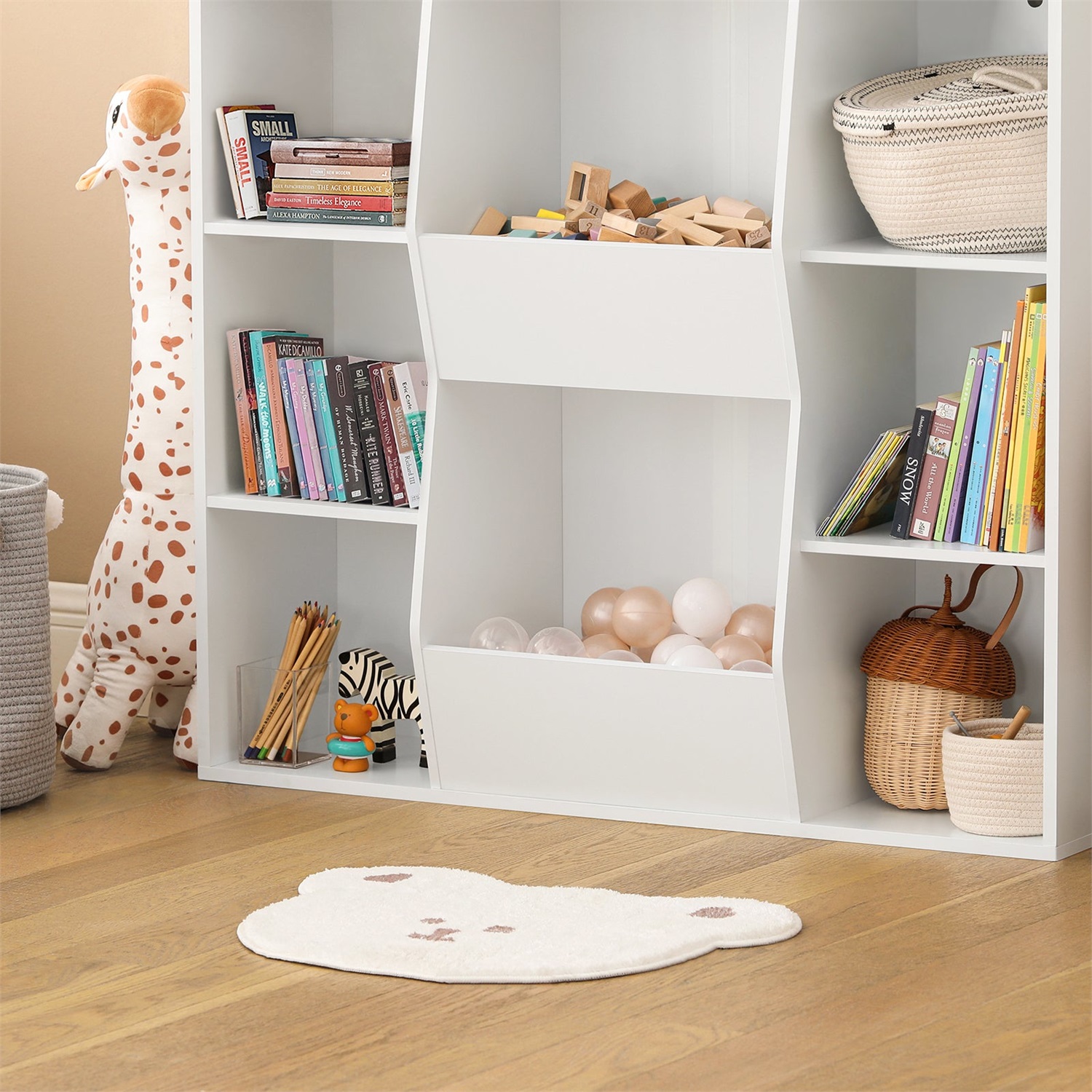 SoBuy Libreria Montessoriana per Bambini - Scaffale Portagiochi con 8 Scomparti Aperti, Dimensioni 106x30x104 cm, Bianco