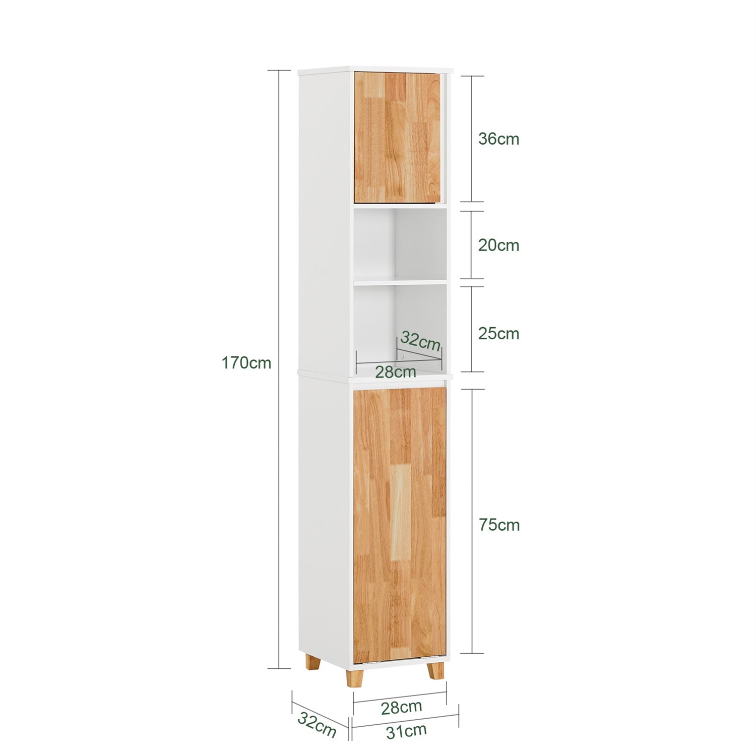 SoBuy BZR74-W Armadio Alto da Bagno con Cesto Portabiancheria Pieghevole, Mobile Salvaspazio in Legno Bianco