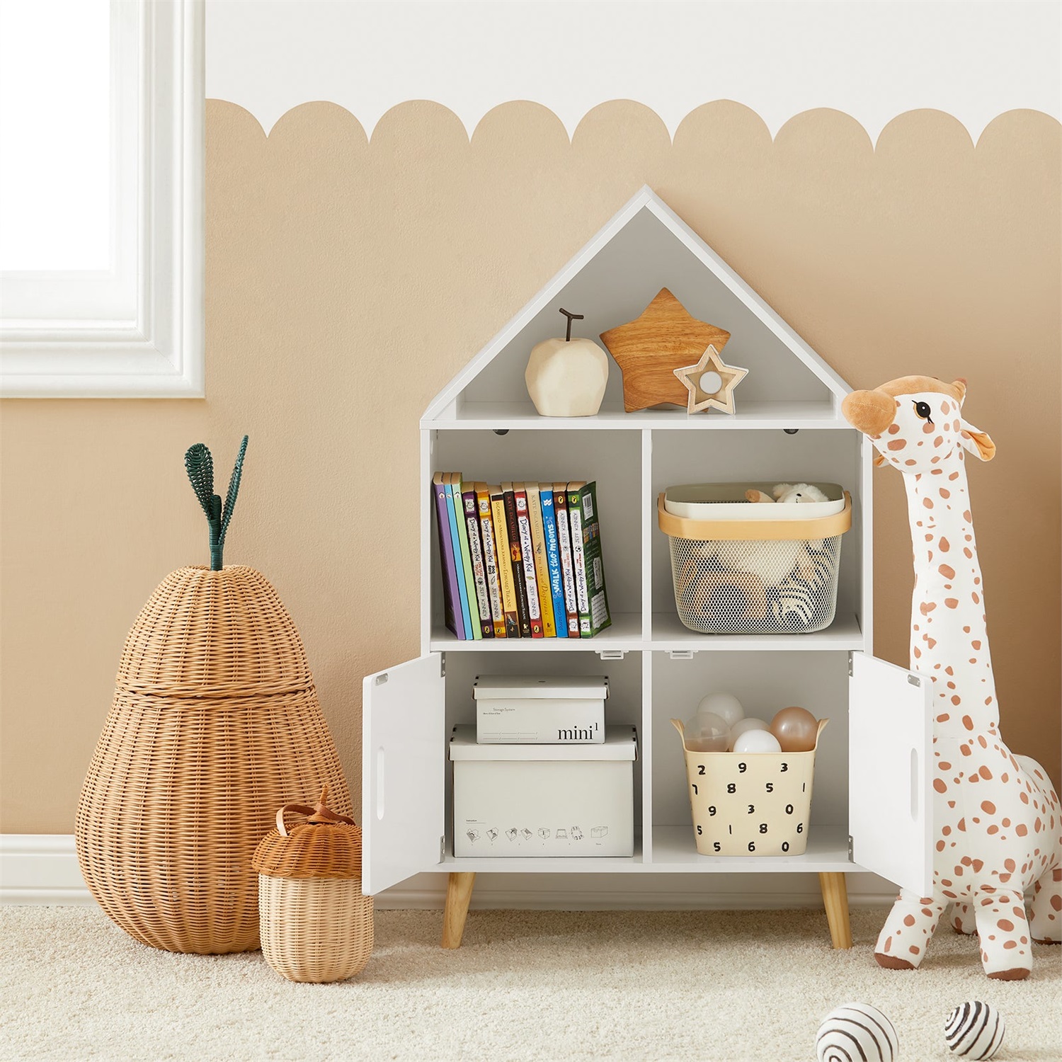 SoBuy KMB58-W Scaffale per Bambini con Libreria di Design - Scaffale per Giocattoli e Mensola Portaoggetti Bianco