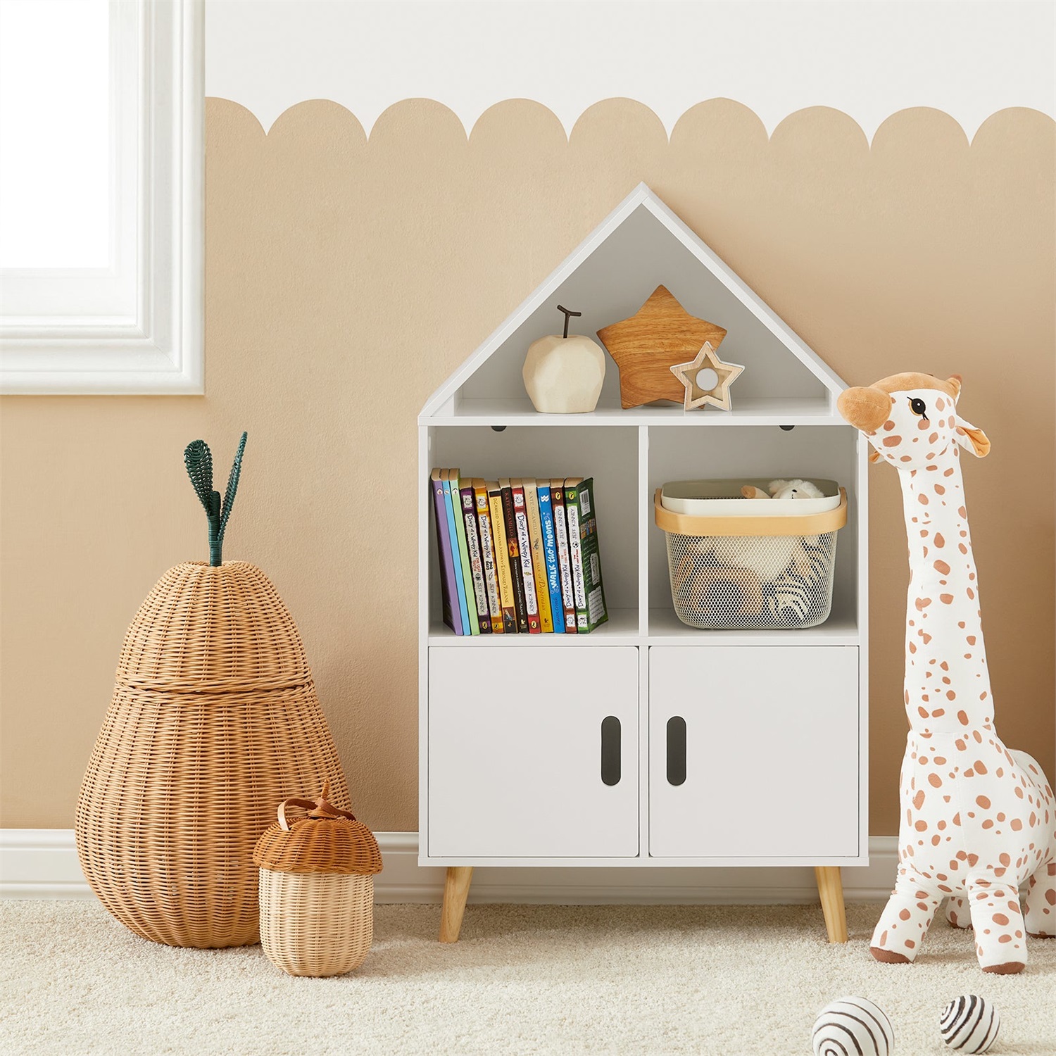 SoBuy KMB58-W Scaffale per Bambini con Libreria di Design - Scaffale per Giocattoli e Mensola Portaoggetti Bianco