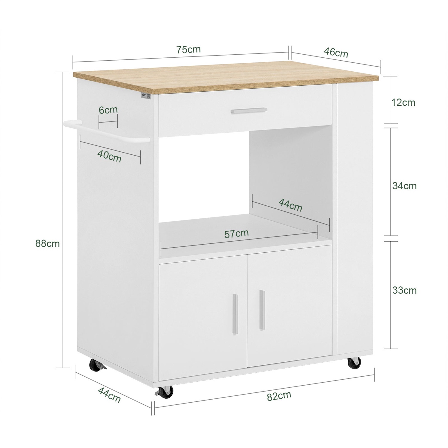 SoBuy Carrello da Cucina Salvaspazio con Ruote, Armadio a Microonde e Cassetto, Nero/Bianco