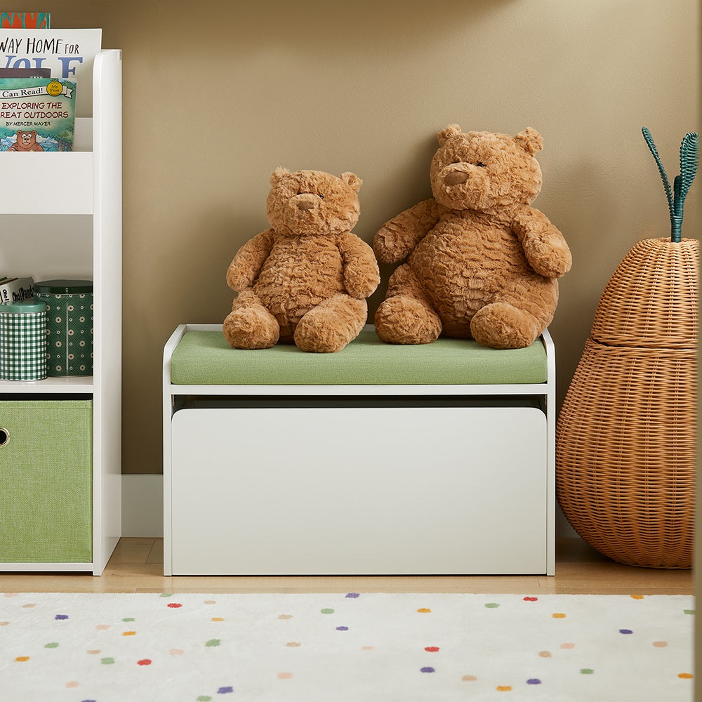 SoBuy KMB80-W Cassapanca Portagiochi per Bambini con Cuscino, Scatola Portaoggetti e Panca per Scarpe - Bianco