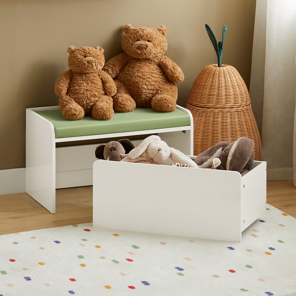 SoBuy KMB80-W Cassapanca Portagiochi per Bambini con Cuscino, Scatola Portaoggetti e Panca per Scarpe - Bianco