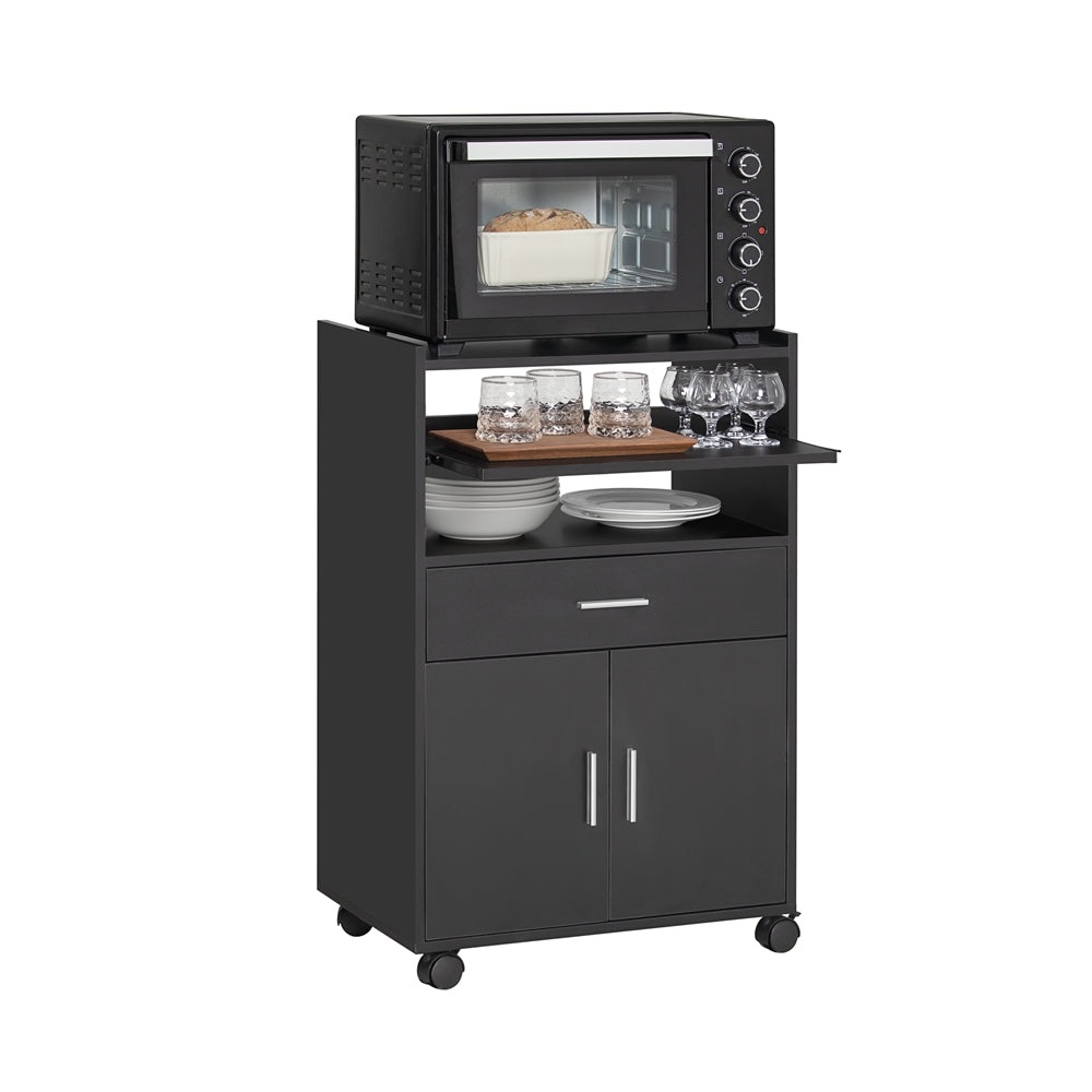 SoBuy FSB09-SCH Carrello da Cucina con Ruote, Piano Estraibile, Cassetto e Ripiani - Mobiletto Salvaspazio Nero per Microonde