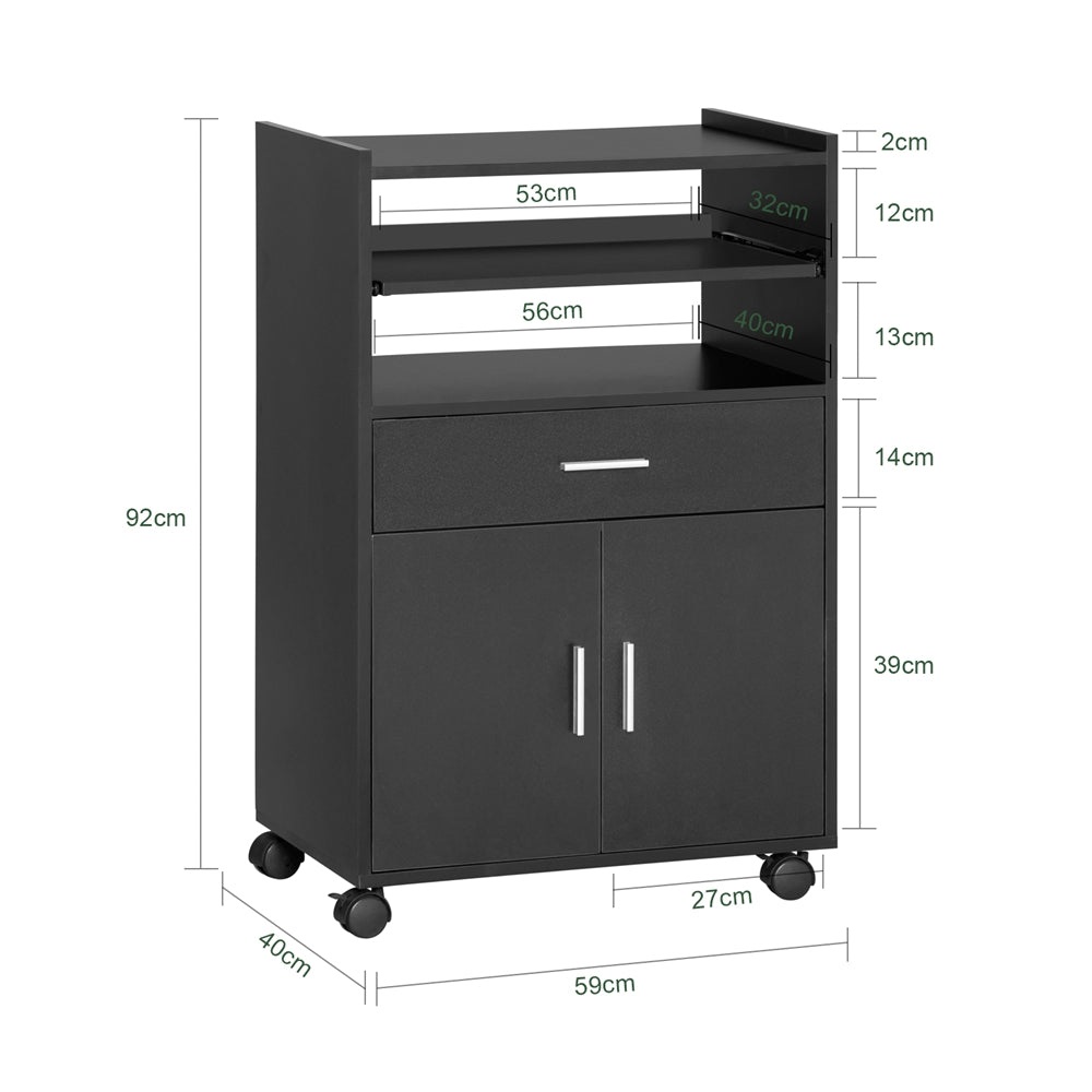 SoBuy FSB09-SCH Carrello da Cucina con Ruote, Piano Estraibile, Cassetto e Ripiani - Mobiletto Salvaspazio Nero per Microonde