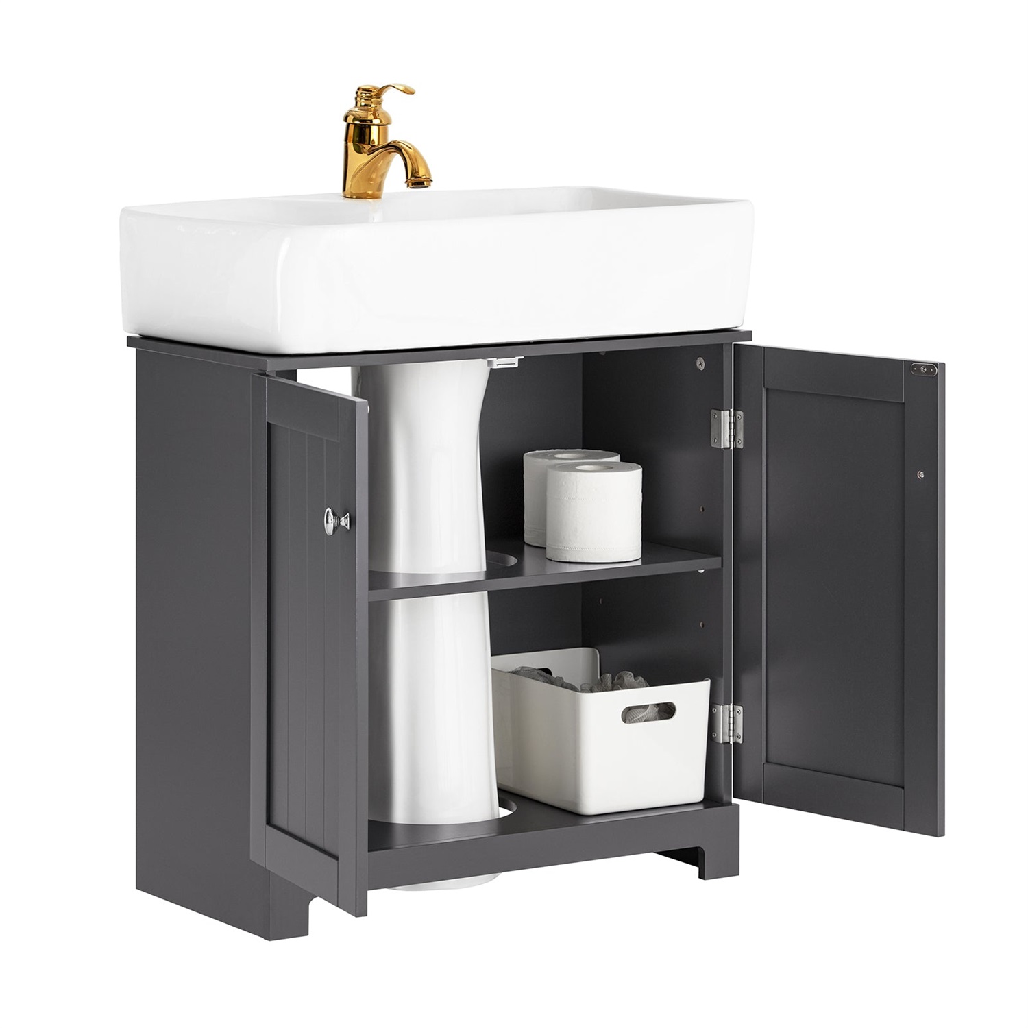 SoBuy BZR18-II Mobile Sottolavabo per Bagno - Armadio Vanità con Ripiano Regolabile e Doppia Anta, 60x60x30 cm, Grigio Scuro