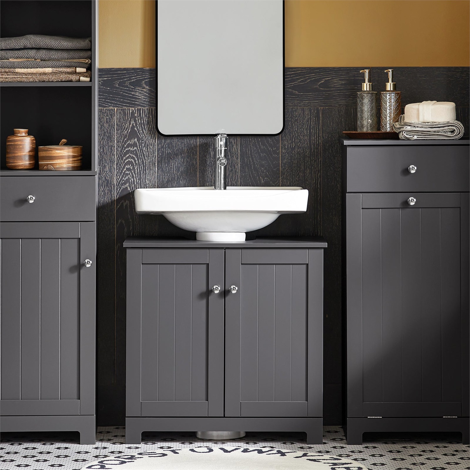 SoBuy BZR18-II Mobile Sottolavabo per Bagno - Armadio Vanità con Ripiano Regolabile e Doppia Anta, 60x60x30 cm, Grigio Scuro