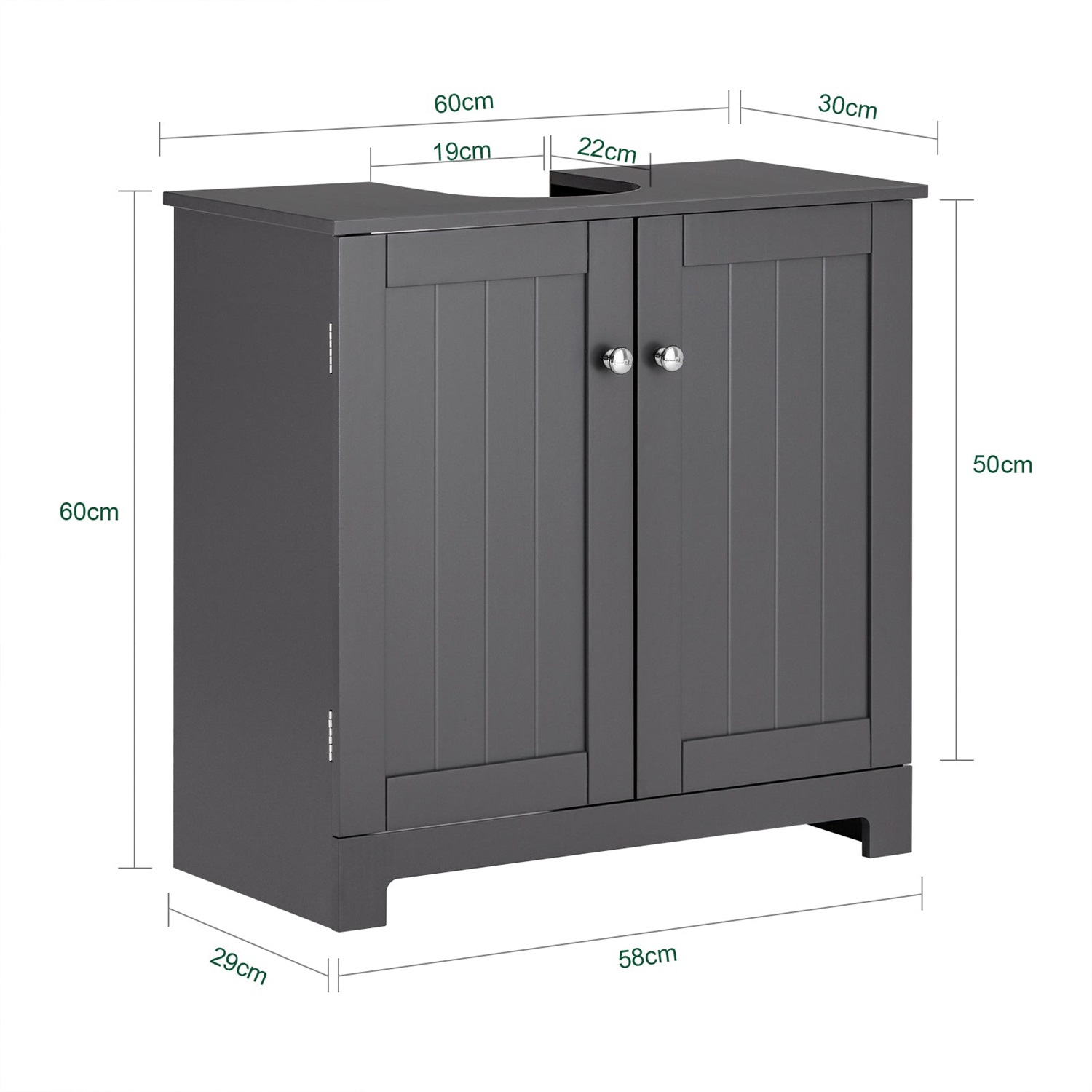 SoBuy BZR18-II Mobile Sottolavabo per Bagno - Armadio Vanità con Ripiano Regolabile e Doppia Anta, 60x60x30 cm, Grigio Scuro
