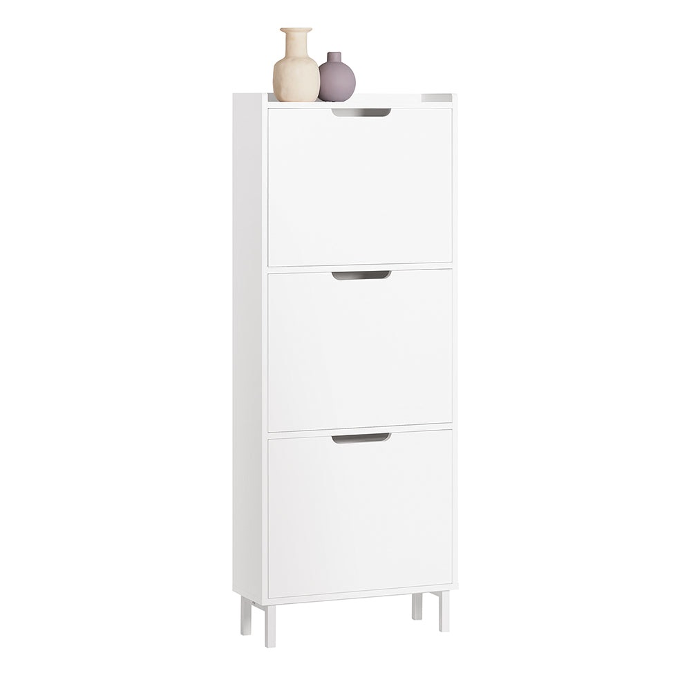 SoBuy Scarpiera Salvaspazio Slim Bianco - Mobile Portascarpe Alta e Stretta con 3 Ante a Ribalta e 6 Ripiani