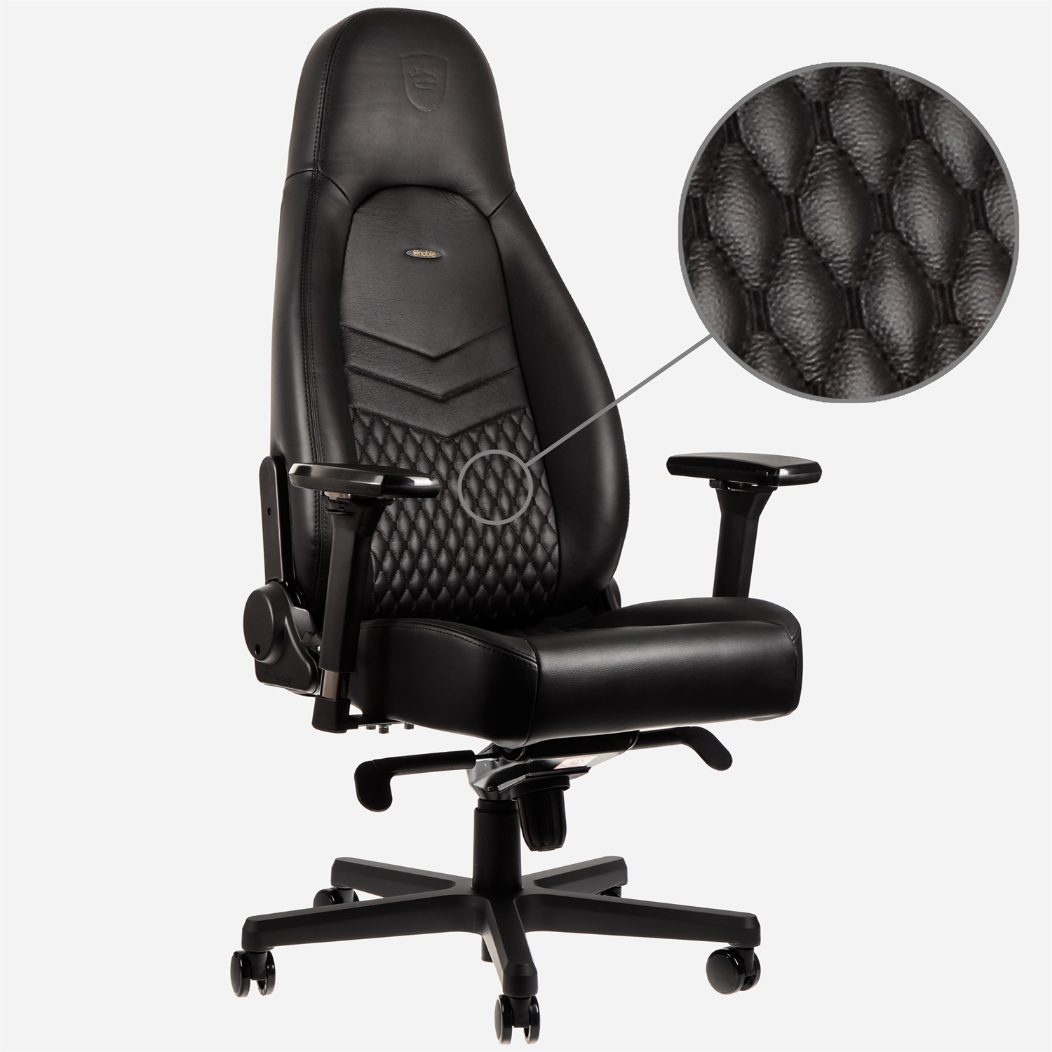 noblechairs Icon Sedia da gioco in vera pelle Nero/Nero con Seduta e Schienale Imbottiti