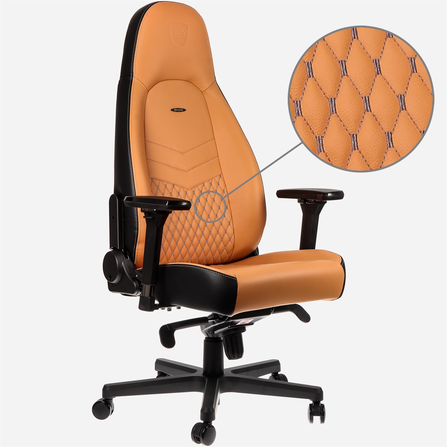 noblechairs ICON Sedia da gaming e ufficio in pelle vera - Ergonomica con imbottitura in schiuma fredda - Capacità 150 kg - Design Sedile da corsa - Colore Cognac/Nero/Gunmetal