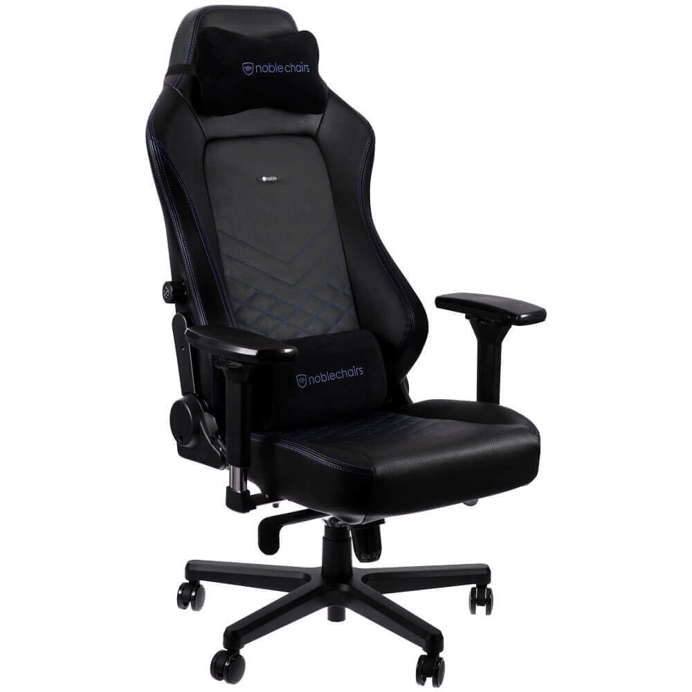 NOBLECHAIRS Hero PU Leather Sedia da Gaming e Ufficio - Seduta Air Filled, Schienale Imbottito, Design da Corsa, Nero/Blu/Bianco