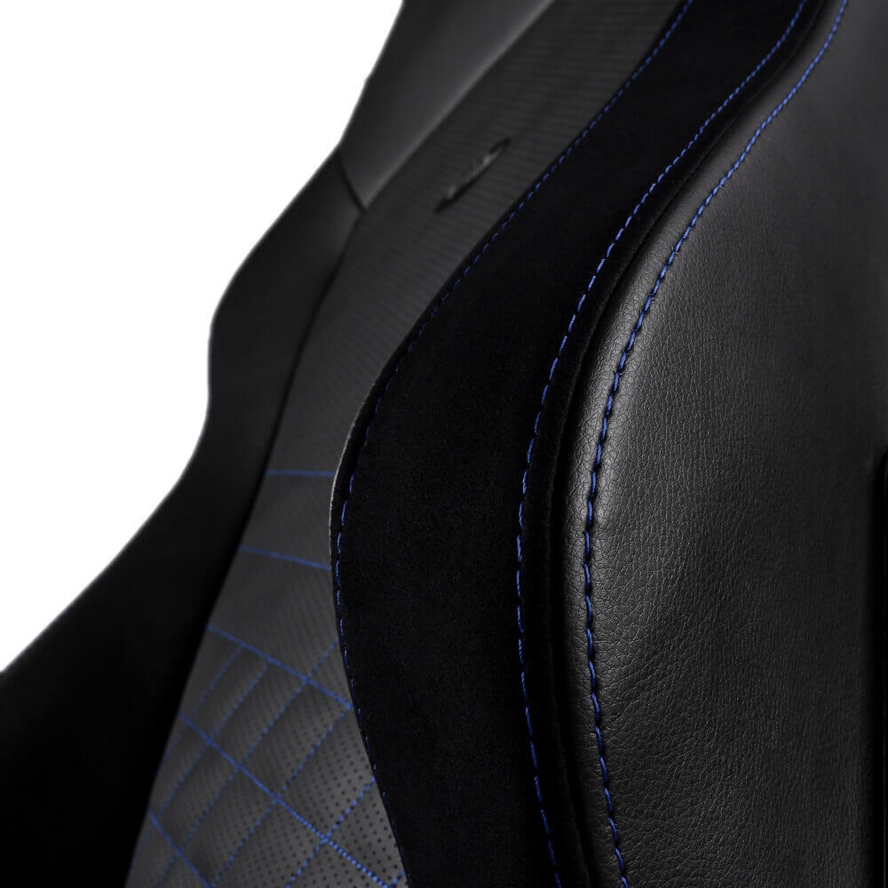 NOBLECHAIRS Hero PU Leather Sedia da Gaming e Ufficio - Seduta Air Filled, Schienale Imbottito, Design da Corsa, Nero/Blu/Bianco