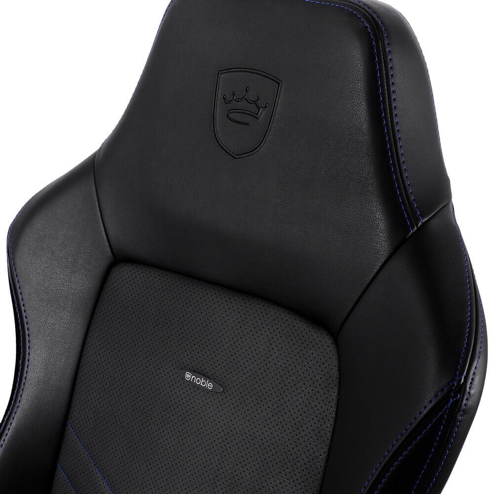 NOBLECHAIRS Hero PU Leather Sedia da Gaming e Ufficio - Seduta Air Filled, Schienale Imbottito, Design da Corsa, Nero/Blu/Bianco