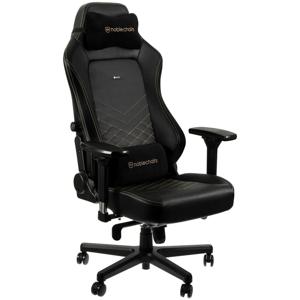 NOBLECHAIRS Hero Sedia da Gaming e Ufficio in PU Ecopelle - Sedile Air Filled, Schienale Imbottito, Design da Corsa - Nero/Oro
