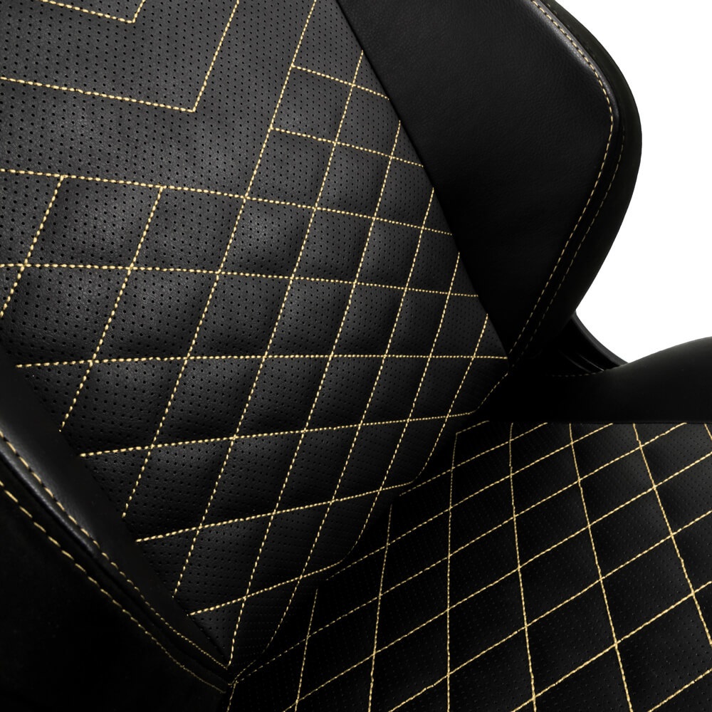 NOBLECHAIRS Hero Sedia da Gaming e Ufficio in PU Ecopelle - Sedile Air Filled, Schienale Imbottito, Design da Corsa - Nero/Oro