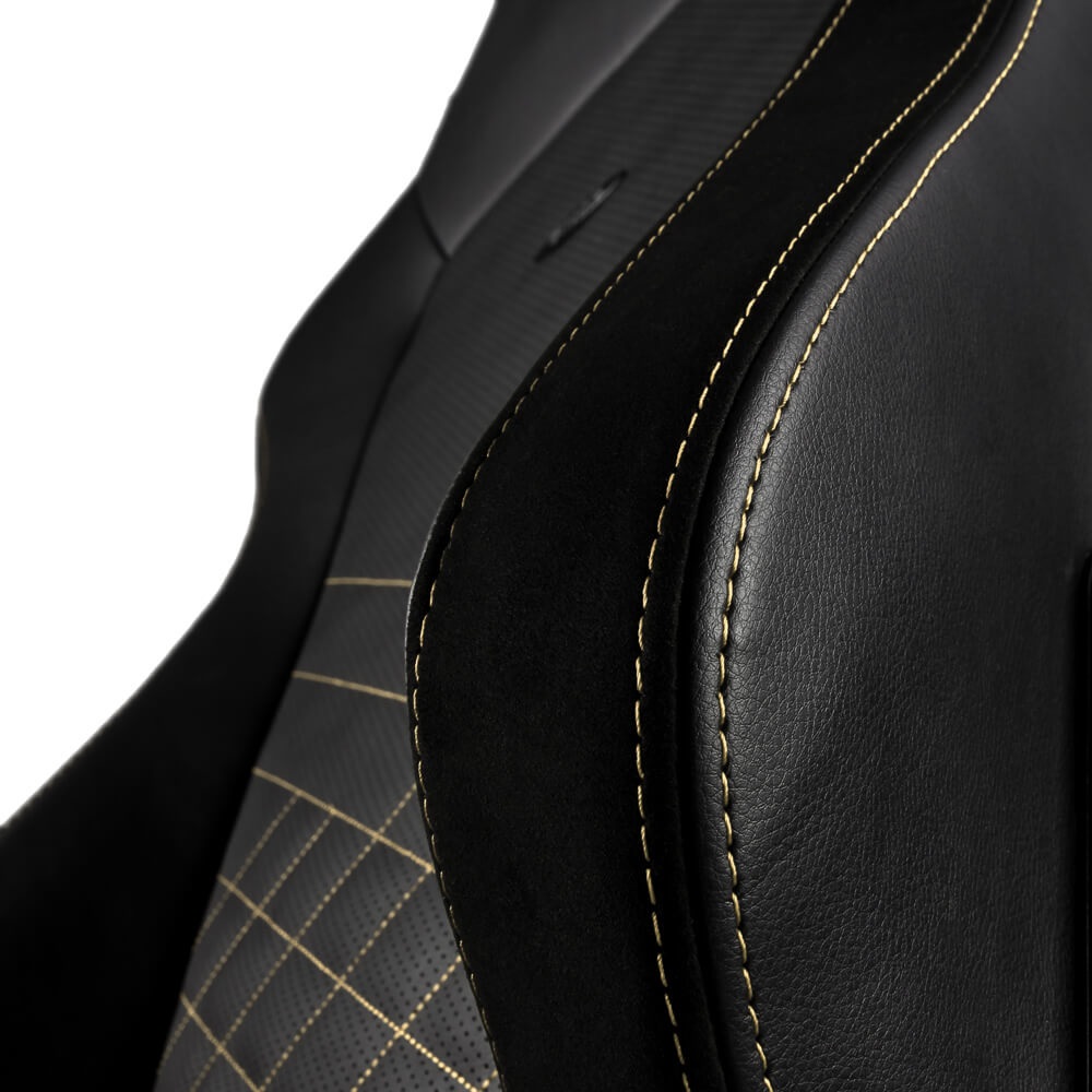 NOBLECHAIRS Hero Sedia da Gaming e Ufficio in PU Ecopelle - Sedile Air Filled, Schienale Imbottito, Design da Corsa - Nero/Oro