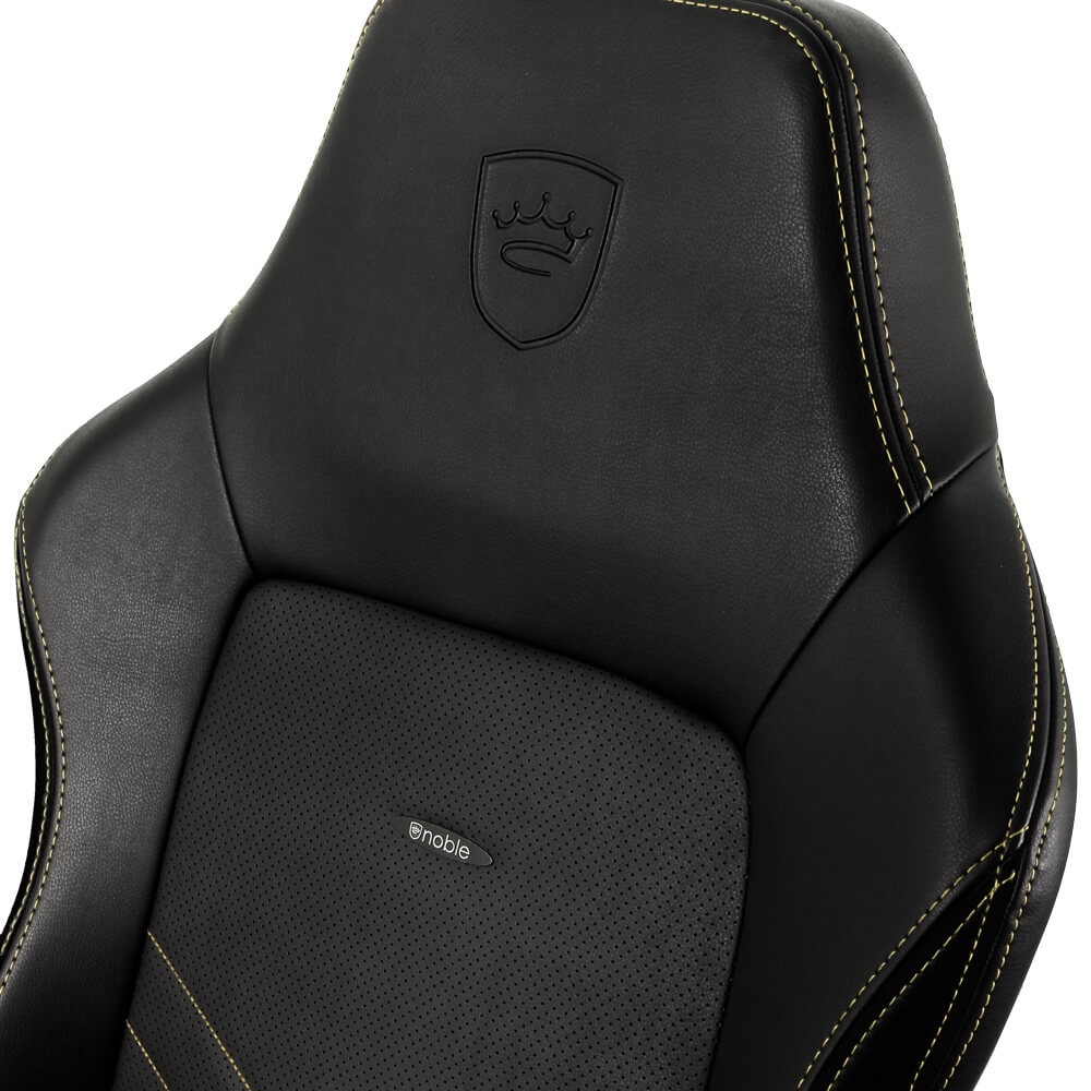 NOBLECHAIRS Hero Sedia da Gaming e Ufficio in PU Ecopelle - Sedile Air Filled, Schienale Imbottito, Design da Corsa - Nero/Oro