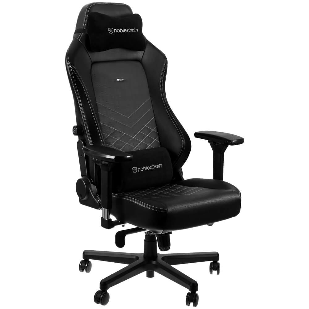 NOBLECHAIRS Hero Sedia da Gaming e Ufficio in PU Ecopelle - Seduta e Schienale Imbottiti - Design da Corsa - Nero/Bianco