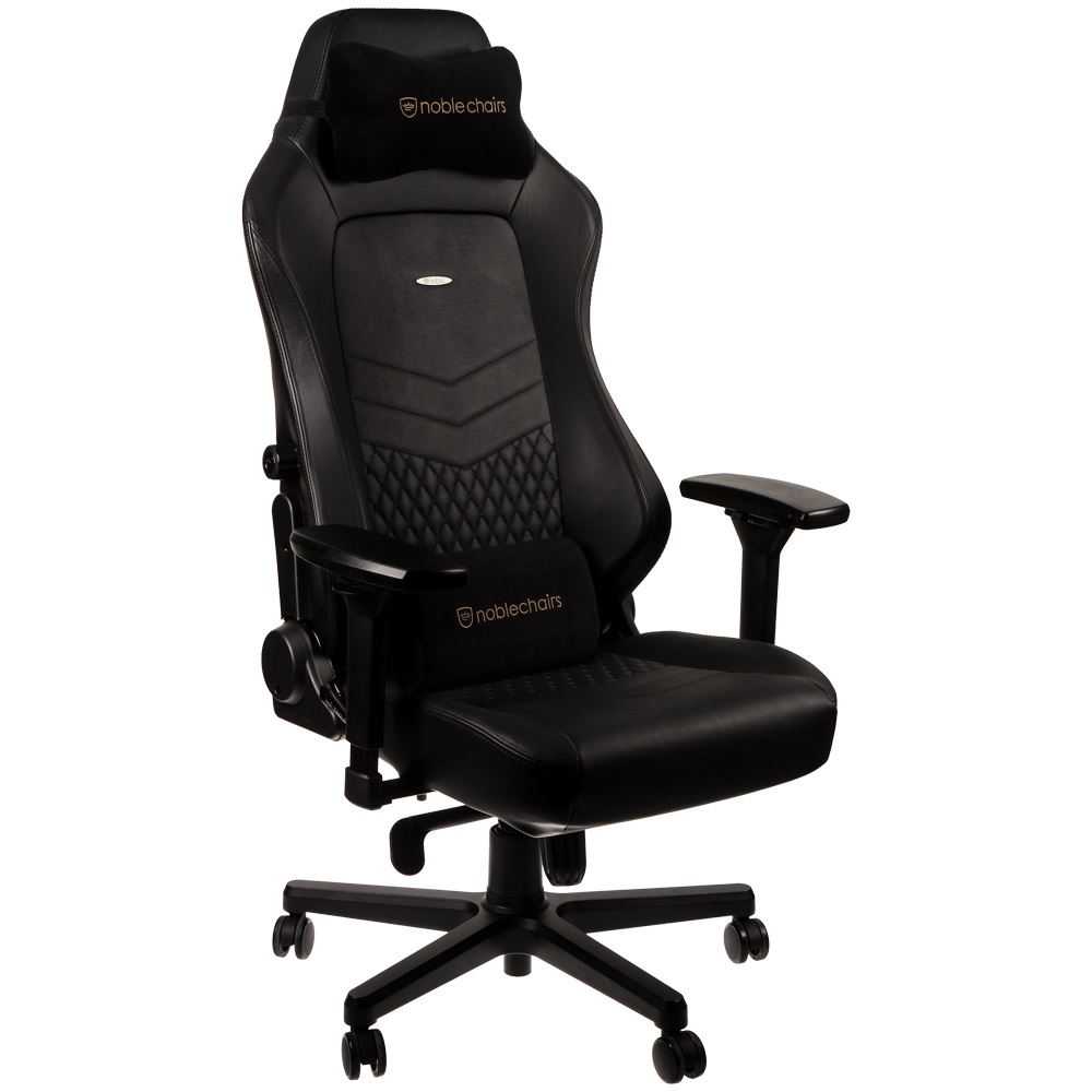 noblechairs Hero Sedia da Gioco in Vera Pelle Nero con Sedile Riempito d'Aria e Schienale Imbottito, Supporto Lombare Regolabile