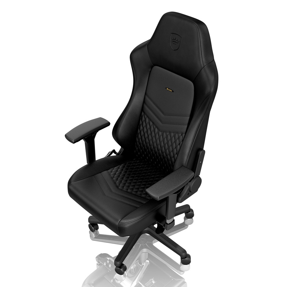 noblechairs Hero Sedia da Gioco in Vera Pelle Nero con Sedile Riempito d'Aria e Schienale Imbottito, Supporto Lombare Regolabile