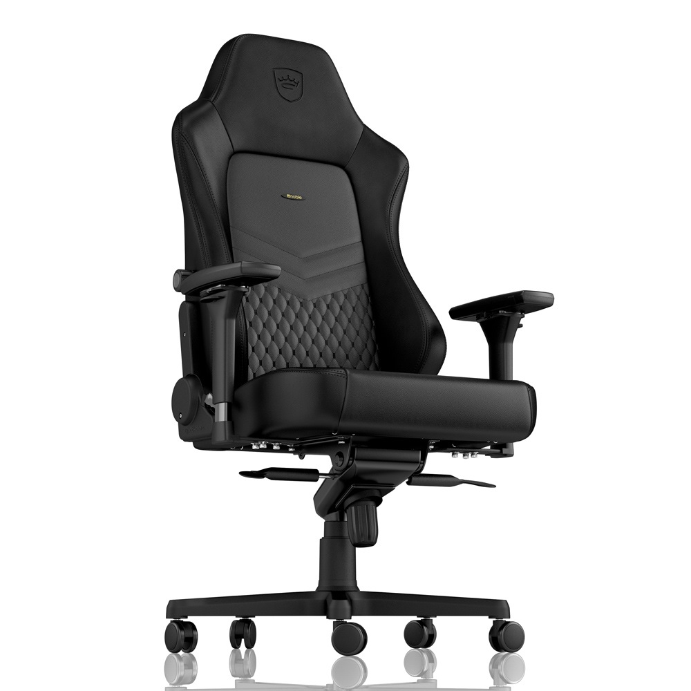 noblechairs Hero Sedia da Gioco in Vera Pelle Nero con Sedile Riempito d'Aria e Schienale Imbottito, Supporto Lombare Regolabile