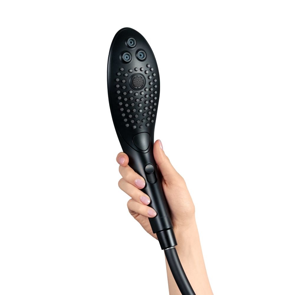 Womanizer Wave - Soffione doccia massaggiante 27 cm Nero con stimolatore clitorideo e testine massaggianti