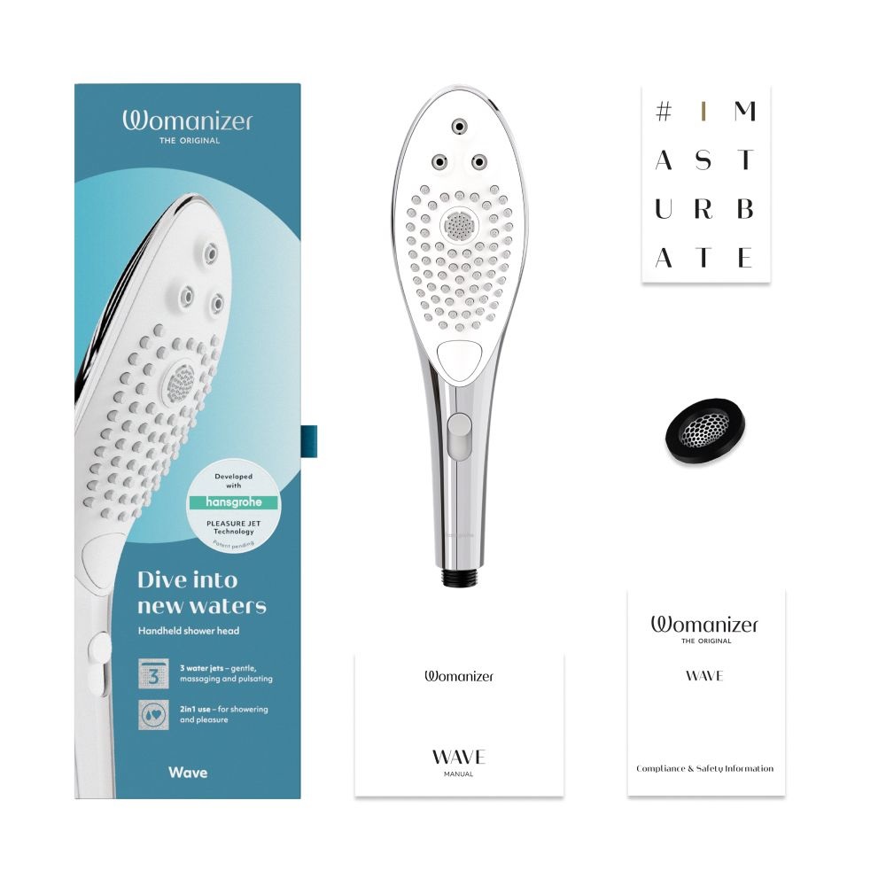 Womanizer Wave - Soffione Doccia Massaggiante Cromo con Funzione 2-in-1 per Stimolazione Clitoridea