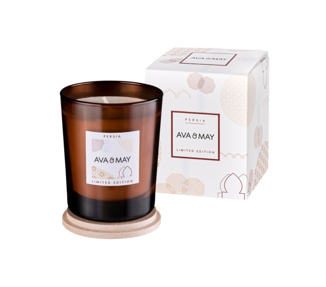 AVA & MAY Candela Profumata Persia 180g - Fico, Gelsomino e Neroli in Portacandele di Vetro