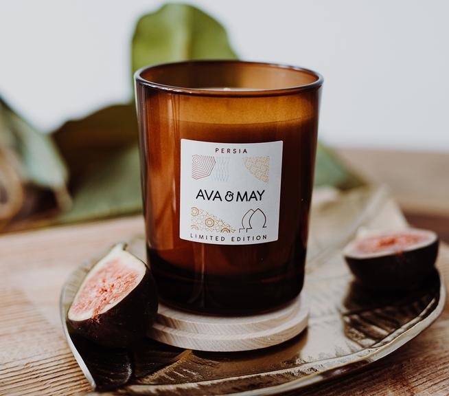 AVA & MAY Candela Profumata Persia 180g - Fico, Gelsomino e Neroli in Portacandele di Vetro