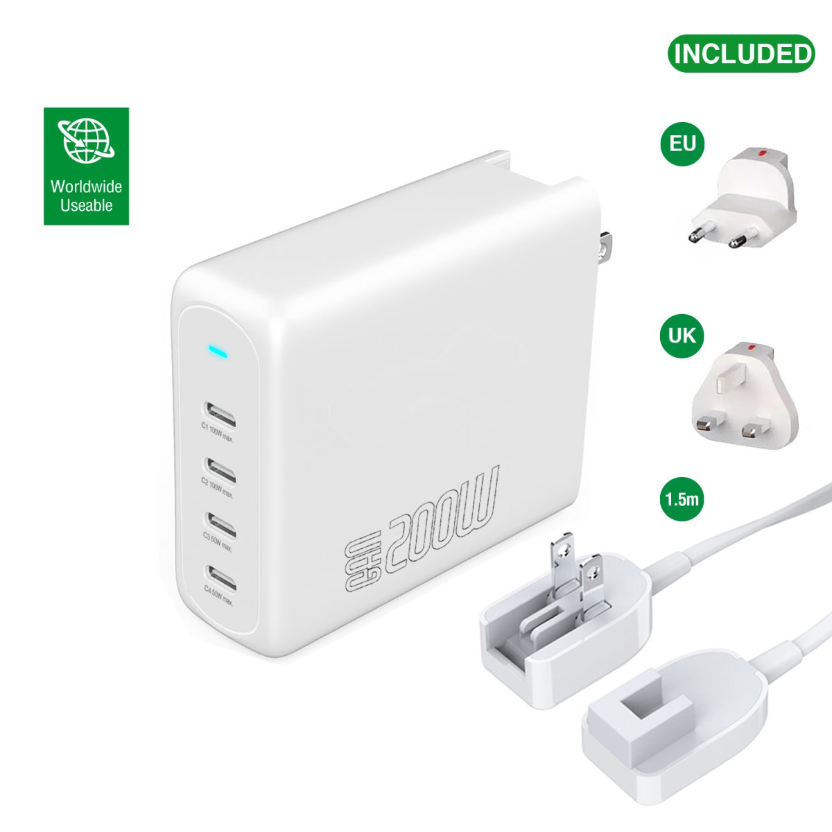 4smarts Flex Pro Caricabatterie da Tavolo 200W con 4x USB-C e Adattatore da Viaggio Universale