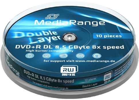 MediaRange MR466 DVD R DL 8,5 GB 8x - 10 pezzi in Cake Box, Argento