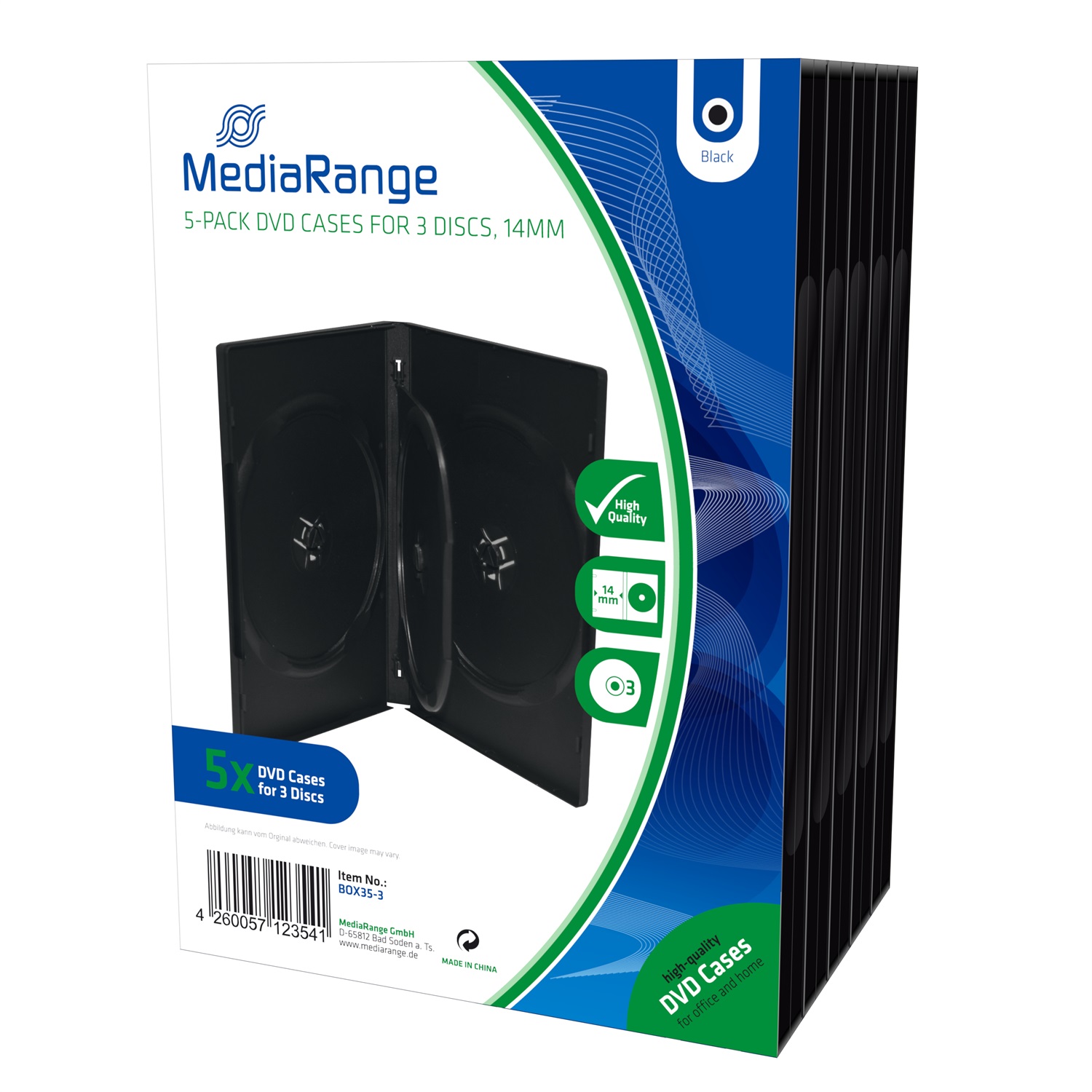 MediaRange Custodia CD/DVD 3 Posti - Conf. da 5 Pezzi, 14mm, Colore Nero, con Tasca Trasparente per Copertina